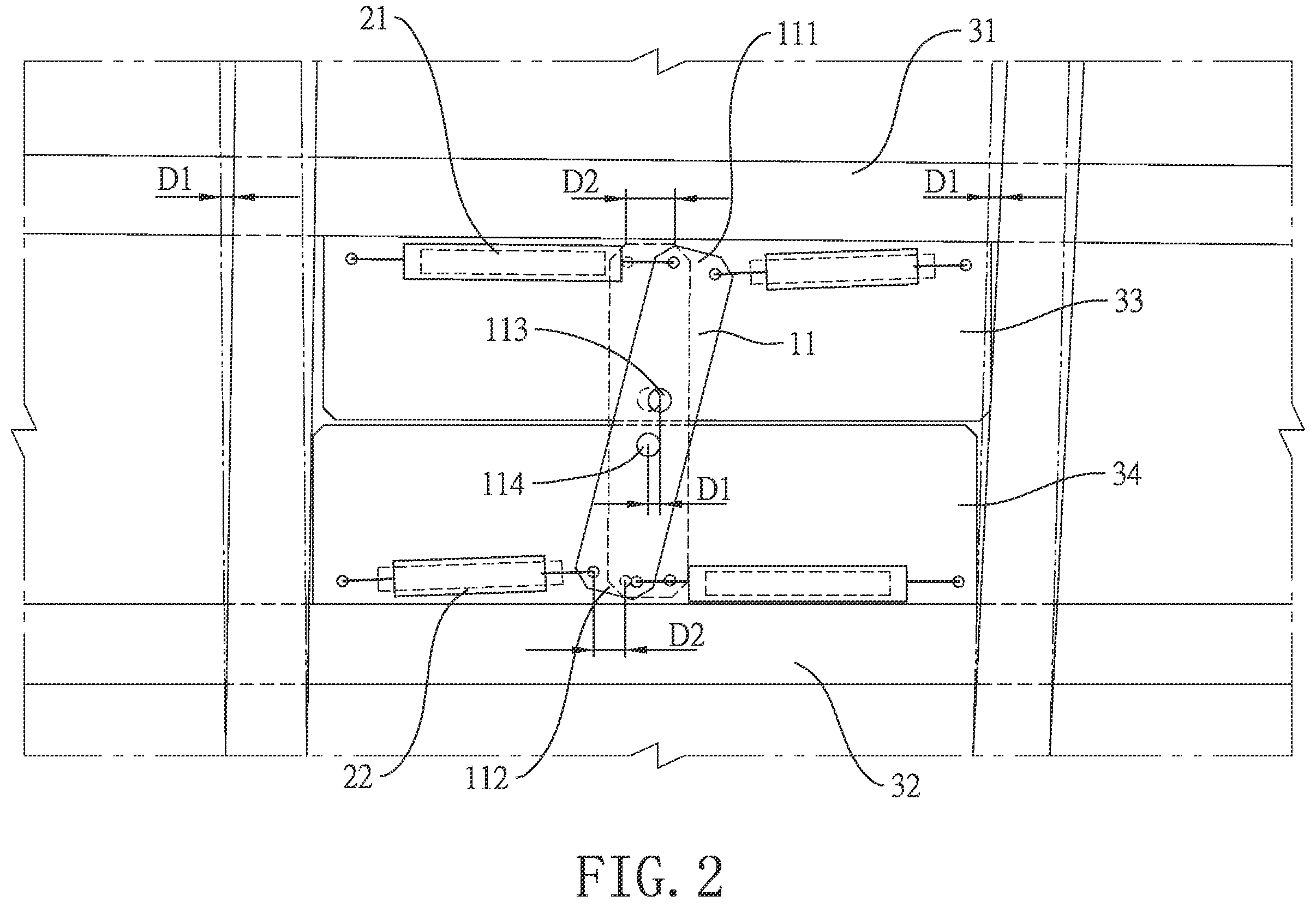 Patent US12157997 Figure 2 – Shock absorbing equipment having shear-wall-like mechanism with enhanced damping force for a building and shock absorbing system with the same