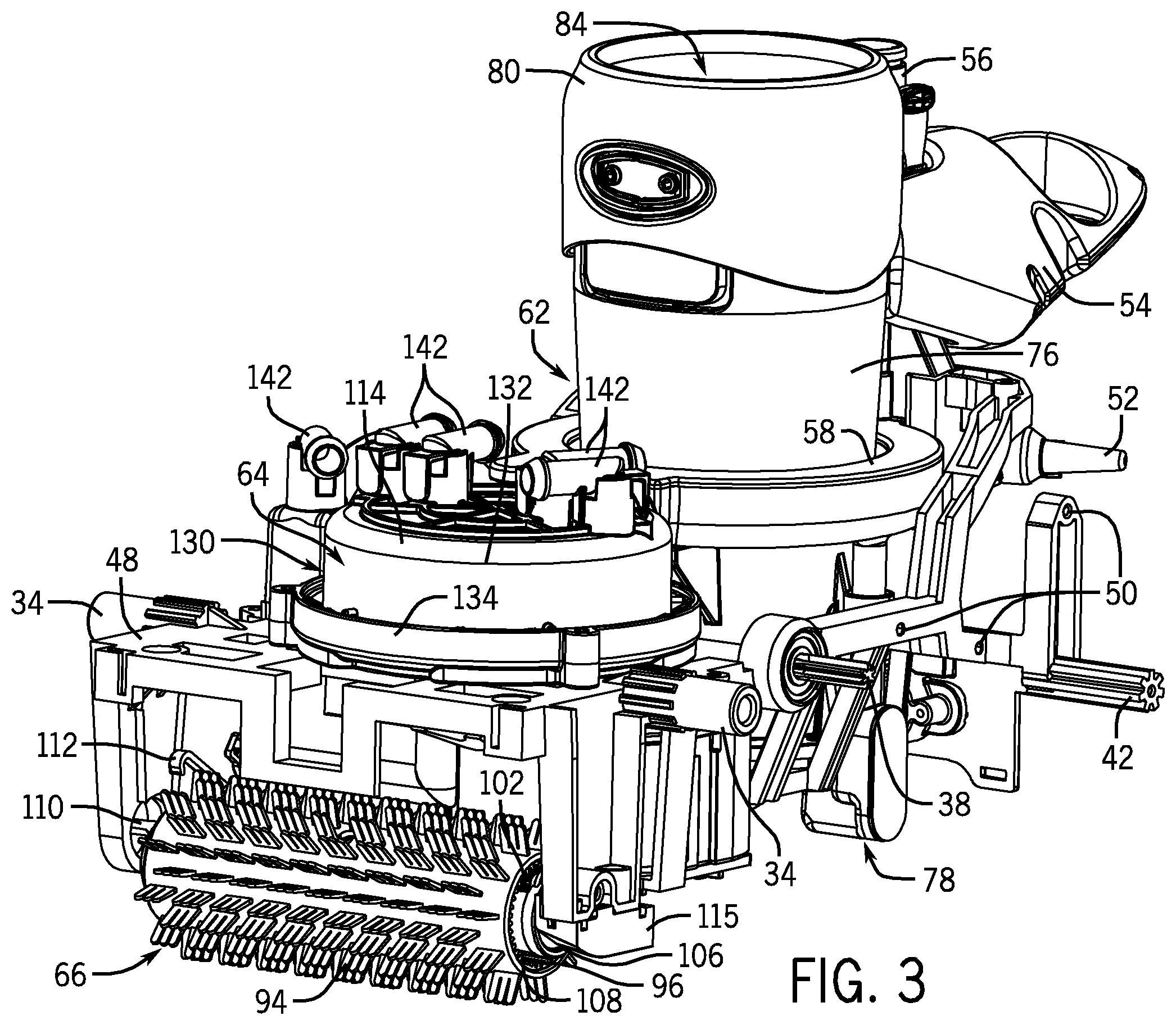 Patent US12158020 Figure 3 – Pool cleaner with hydraulic timer assembly
