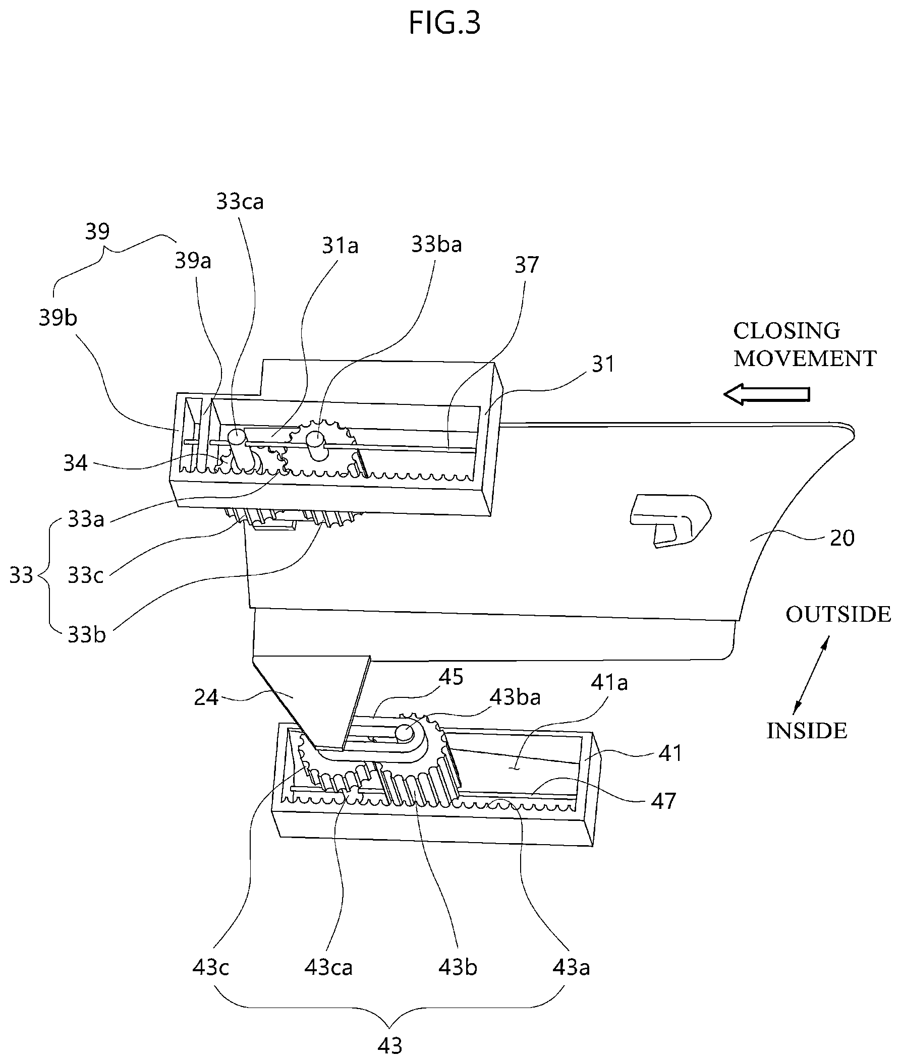 Patent US12158033 Figure 3 – Charging flap opening/closing device and vehicle including the same