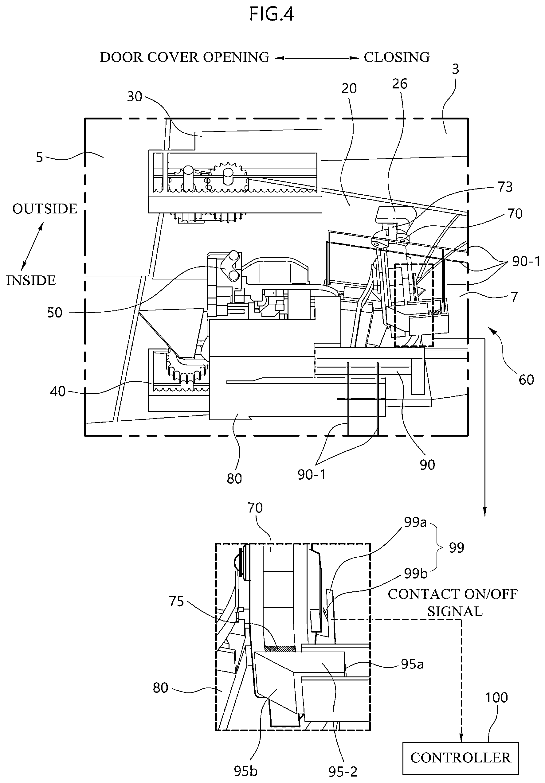 Patent US12158033 Figure 4 – Charging flap opening/closing device and vehicle including the same
