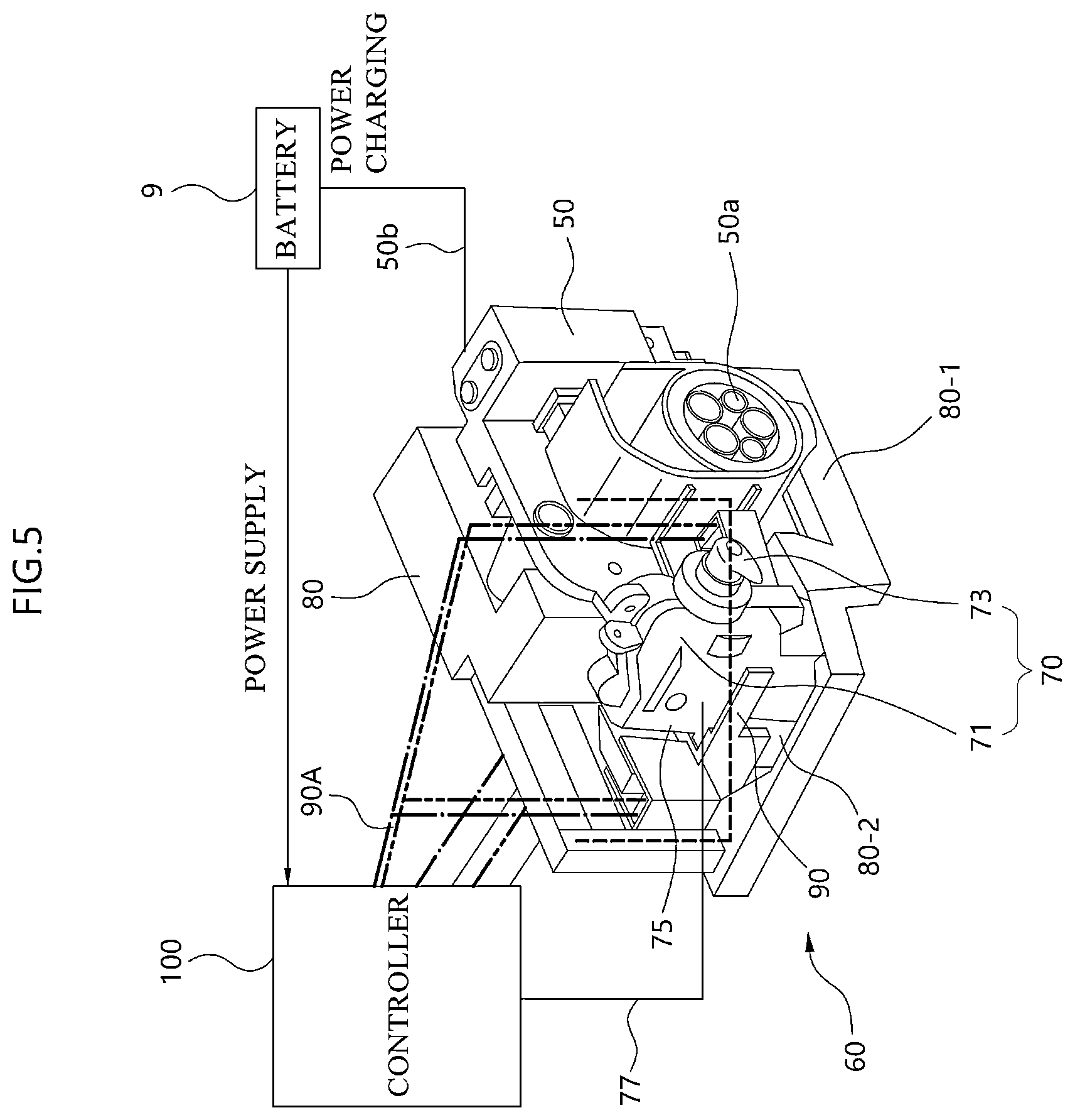 Patent US12158033 Figure 5 – Charging flap opening/closing device and vehicle including the same