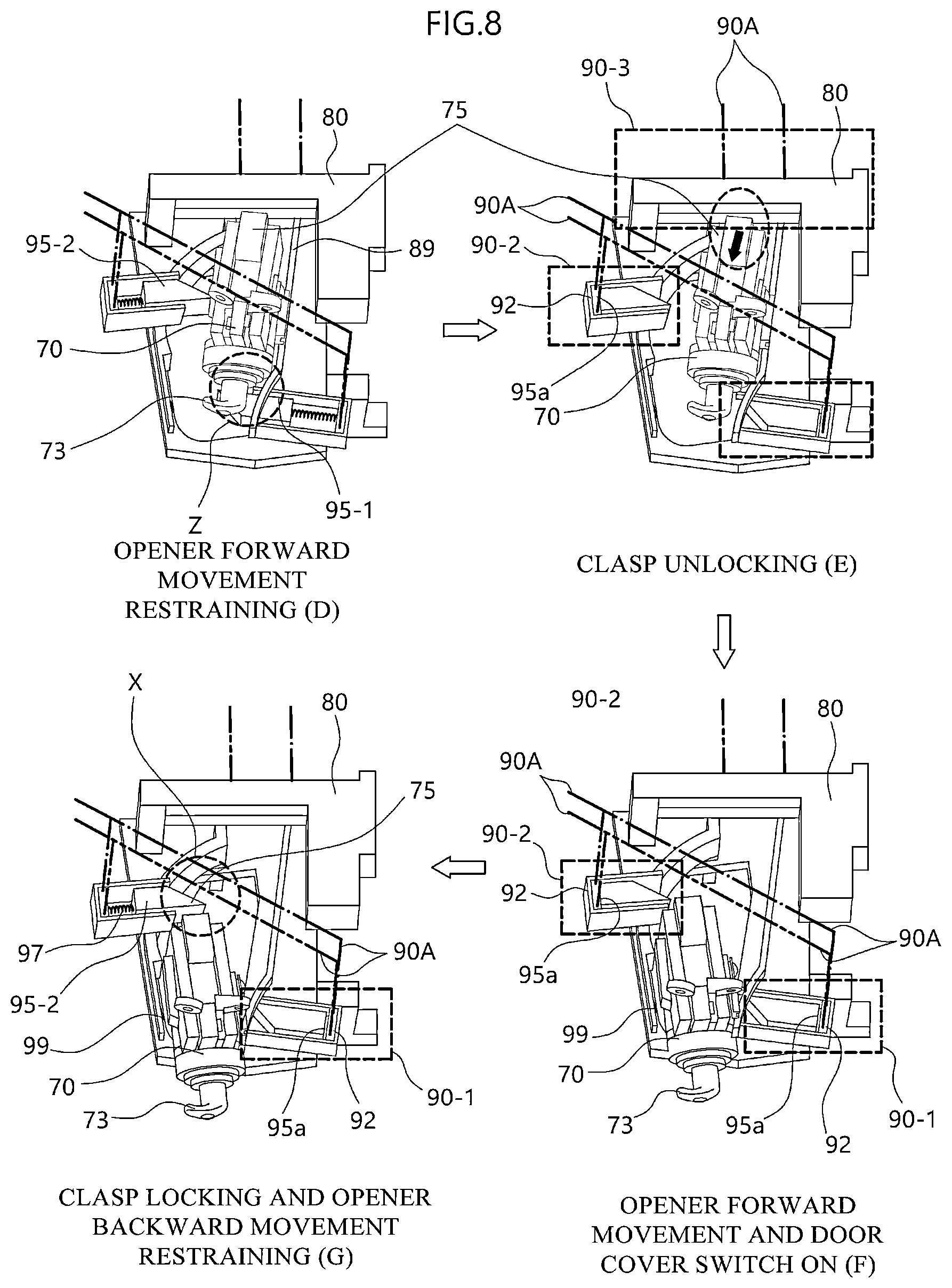 Patent US12158033 Figure 8 – Charging flap opening/closing device and vehicle including the same