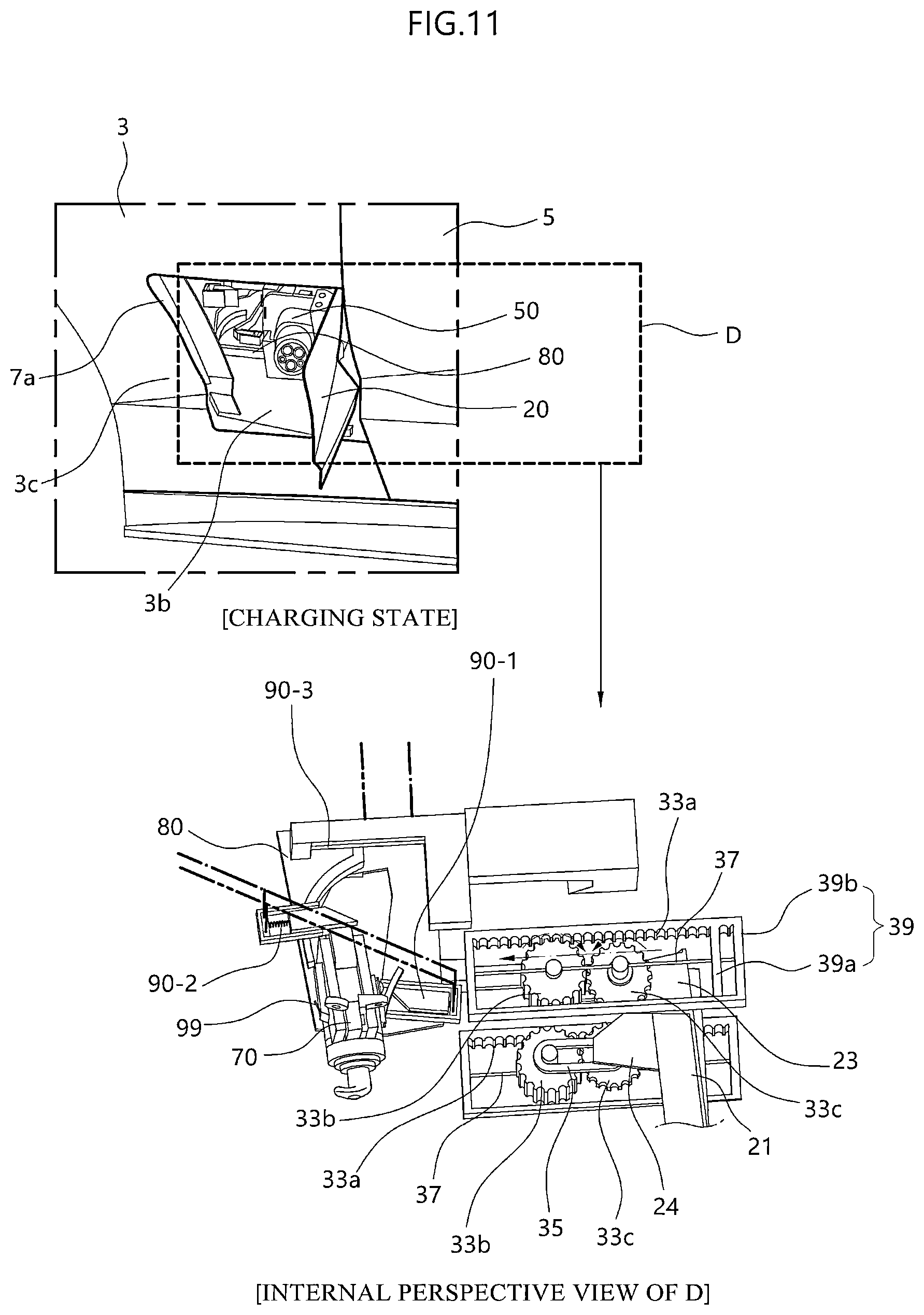 Patent US12158033 Figure 11 – Charging flap opening/closing device and vehicle including the same
