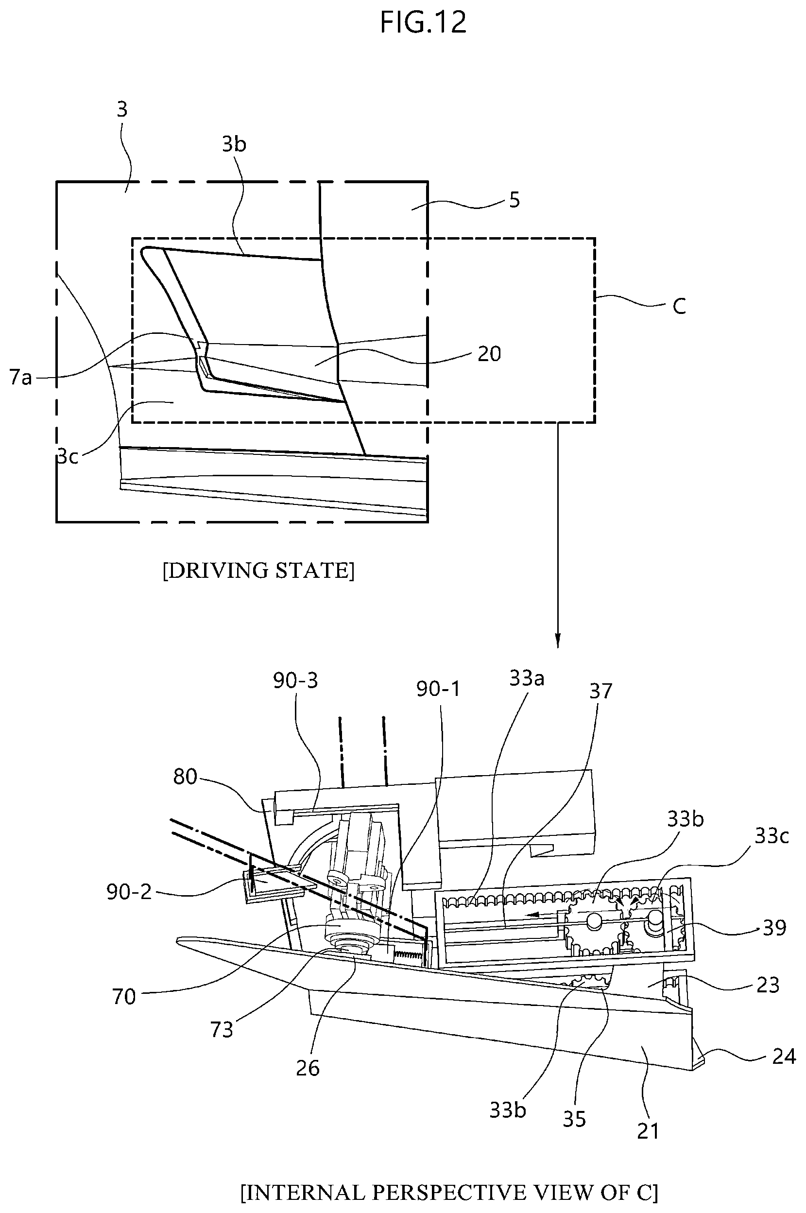 Patent US12158033 Figure 12 – Charging flap opening/closing device and vehicle including the same