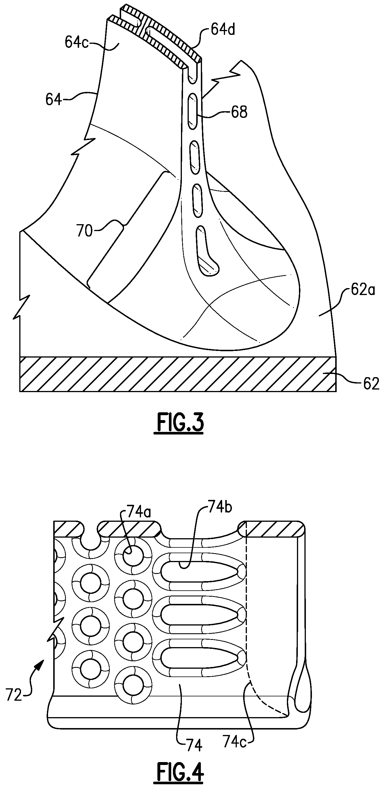 Patent US12158083 Figure 2 – Airfoil with axial cooling slot having diverging ramp