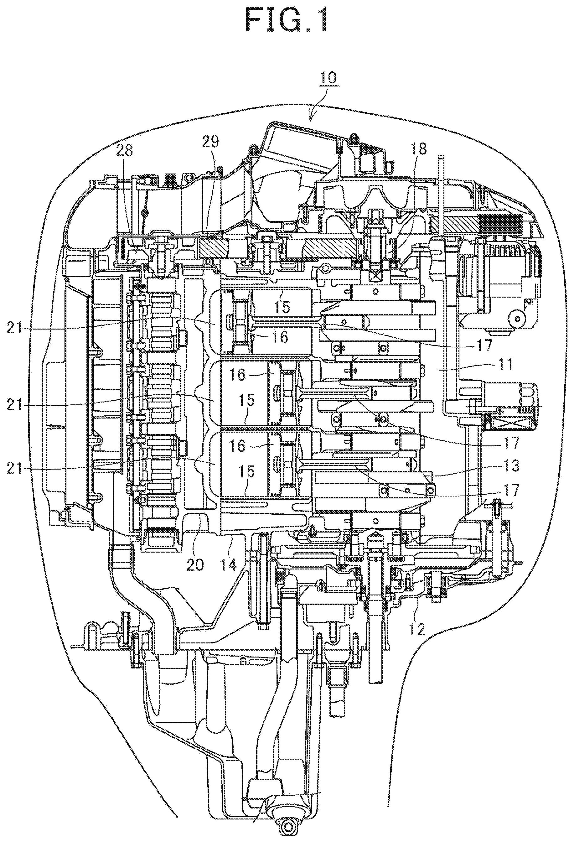 Patent US12158091 — V-type engine, outboard motor, and watercraft — Figure 1