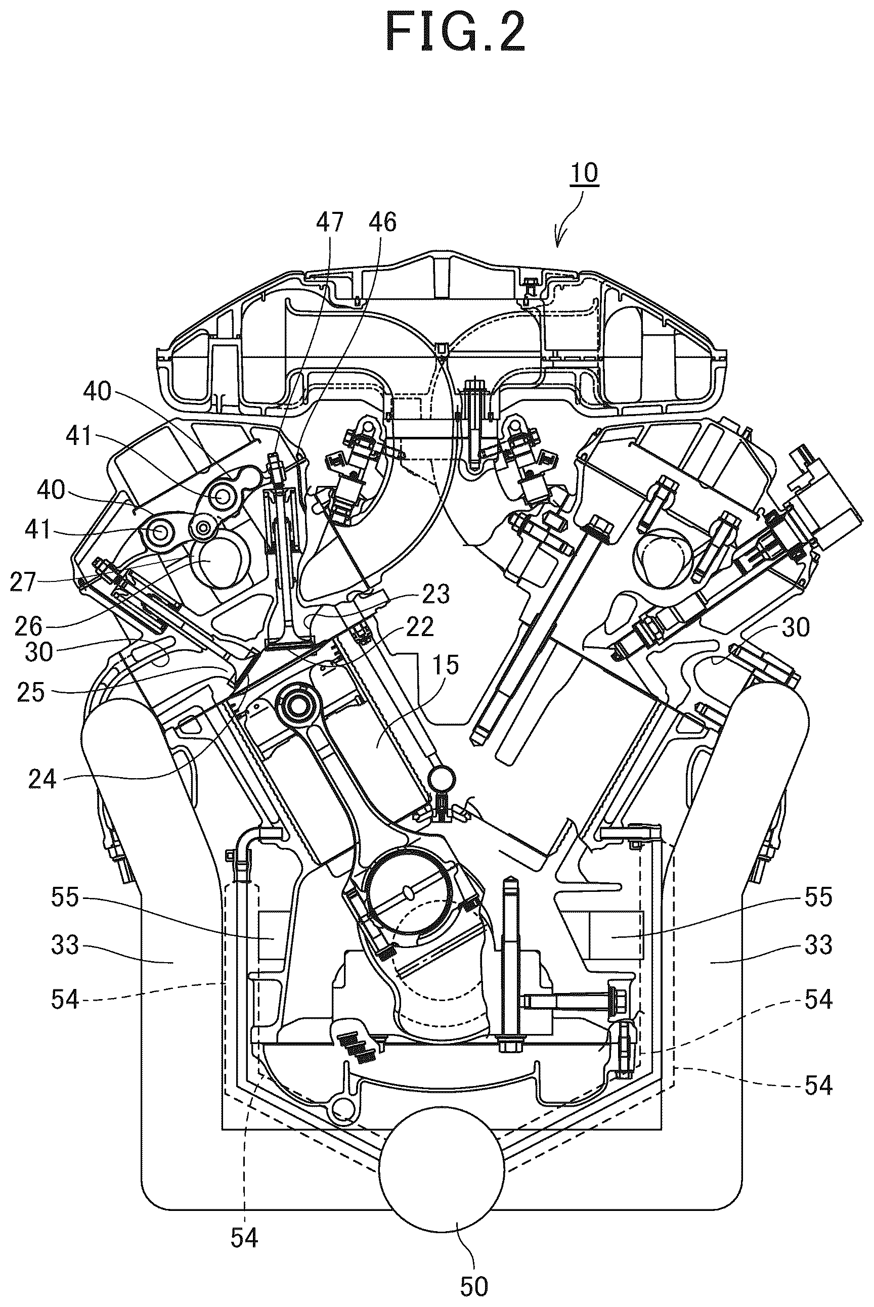 Patent US12158091 Figure 2 – V-type engine, outboard motor, and watercraft