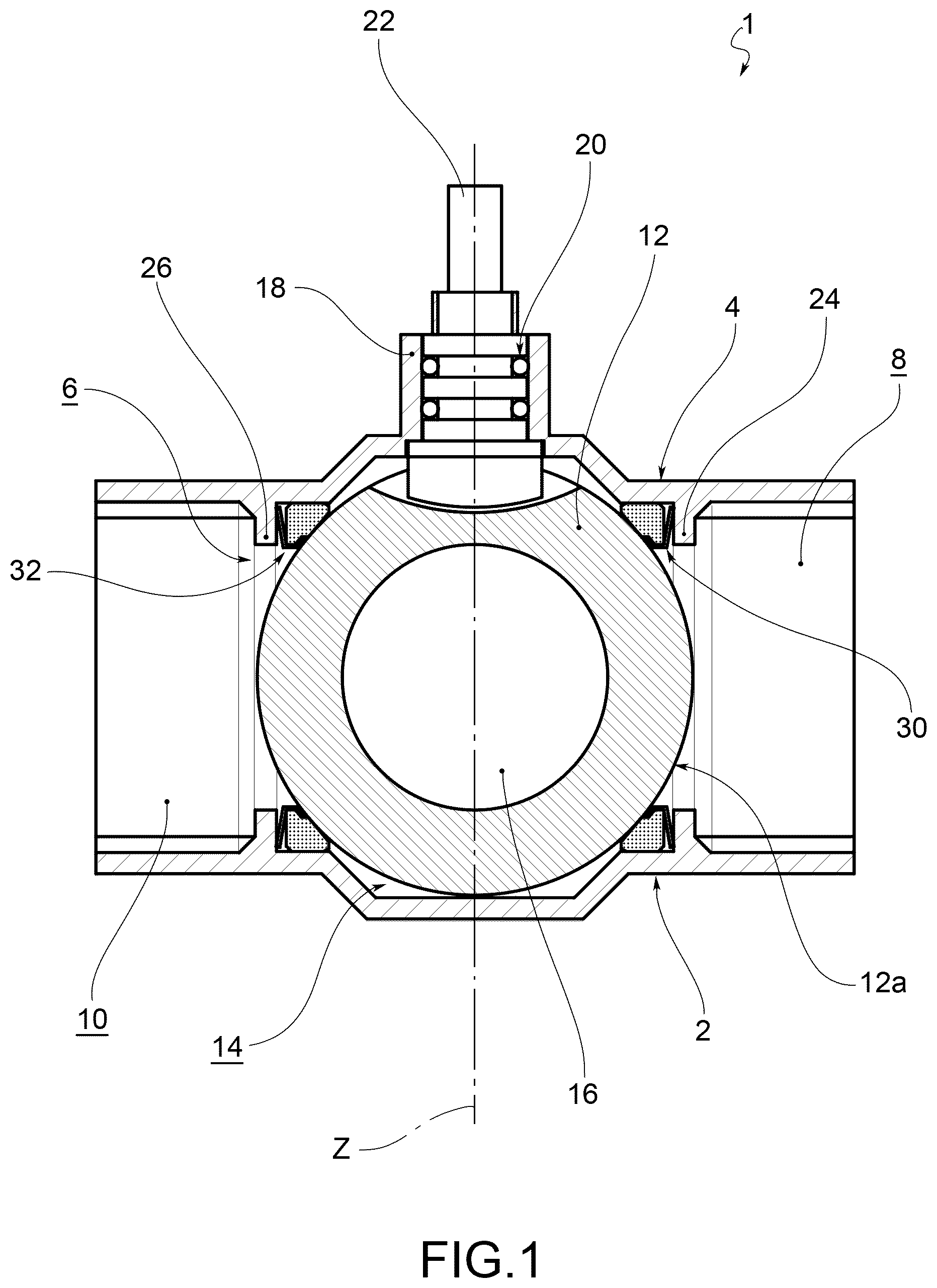 Patent US12158220 Figure 1 – Ball valve