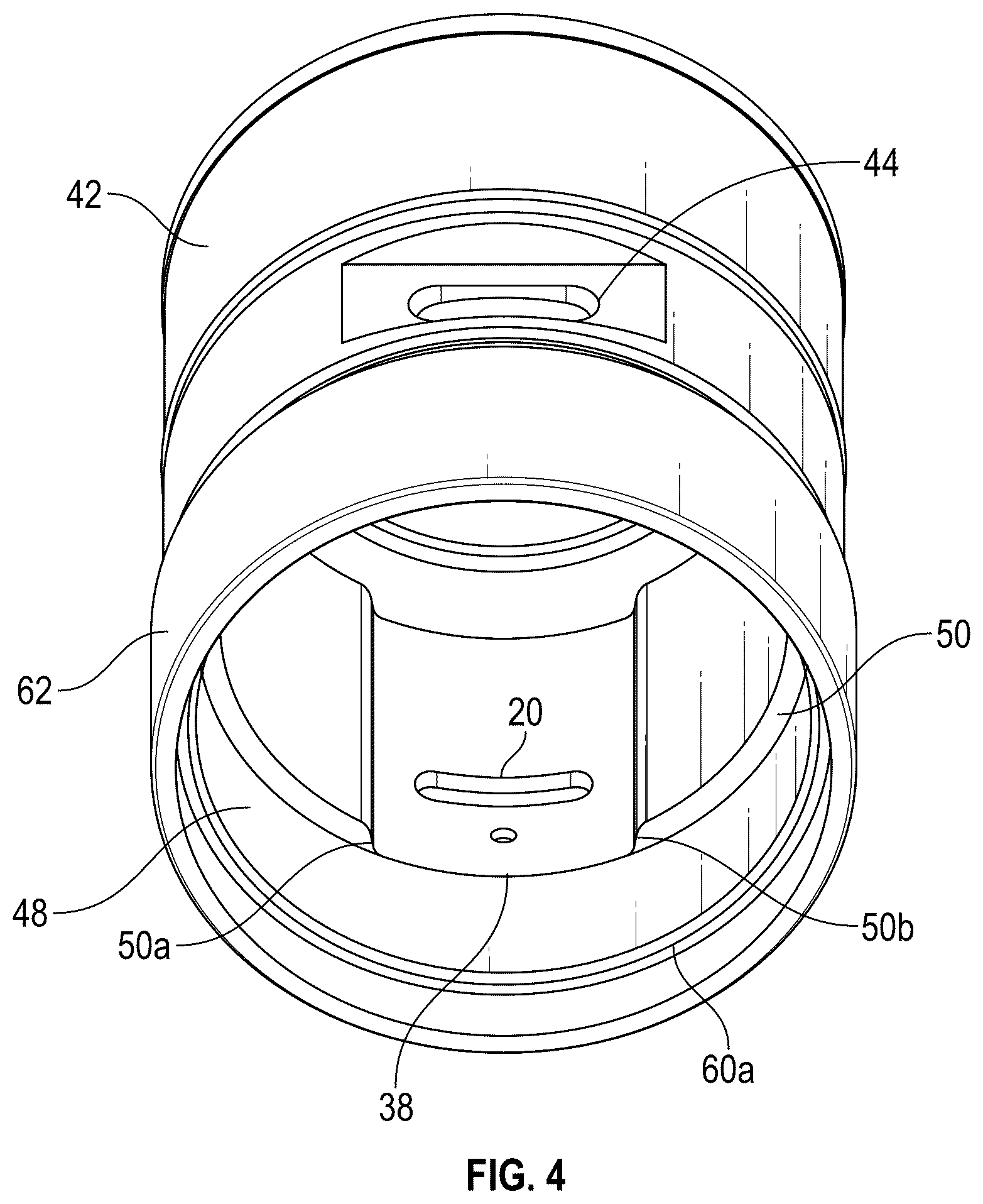Patent US12158249 Figure 4 – Flashlight with rechargeable battery assembly