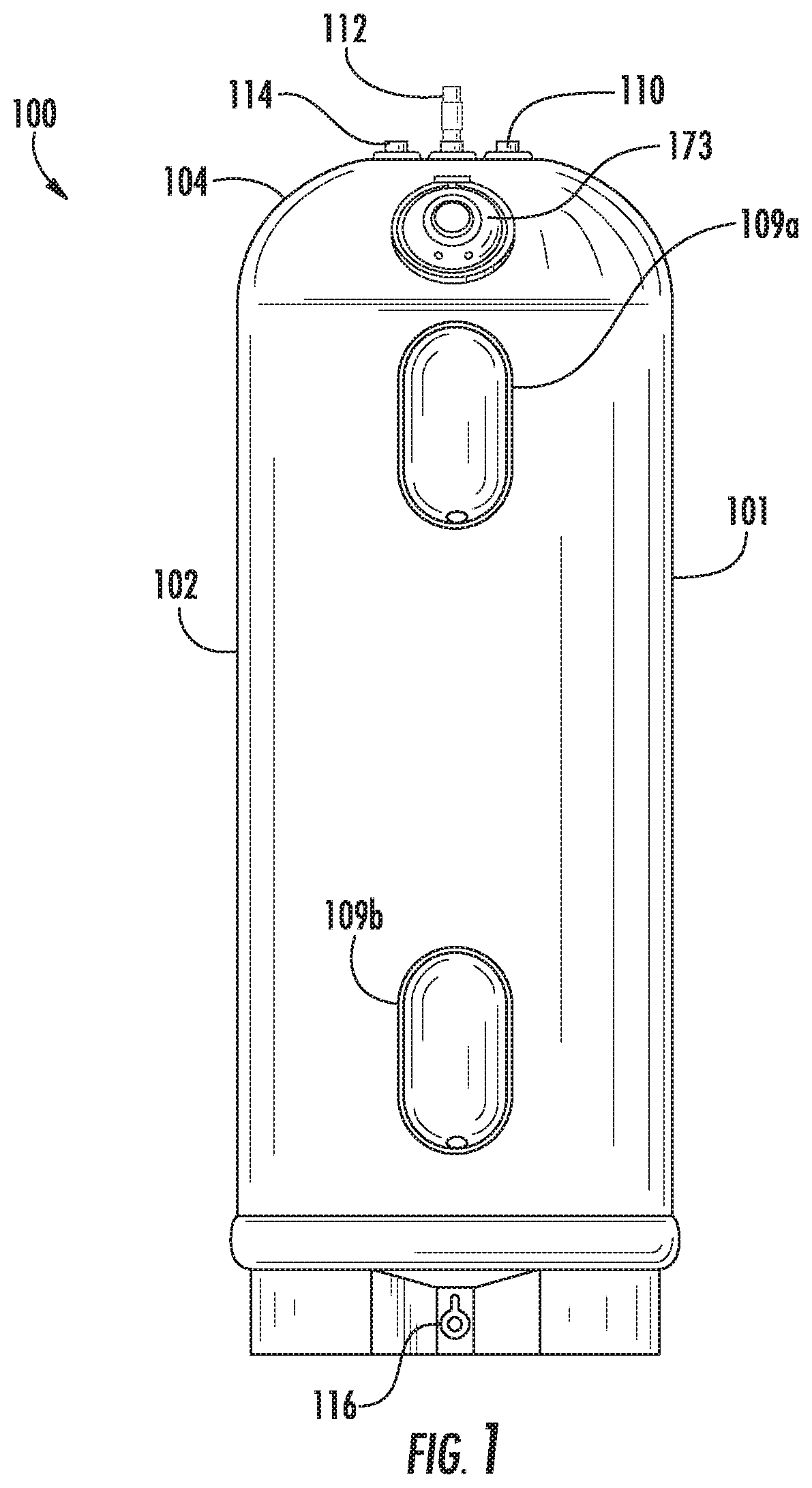Patent US12158287 Figure 1 – Electric water heater having internal heat concentrator
