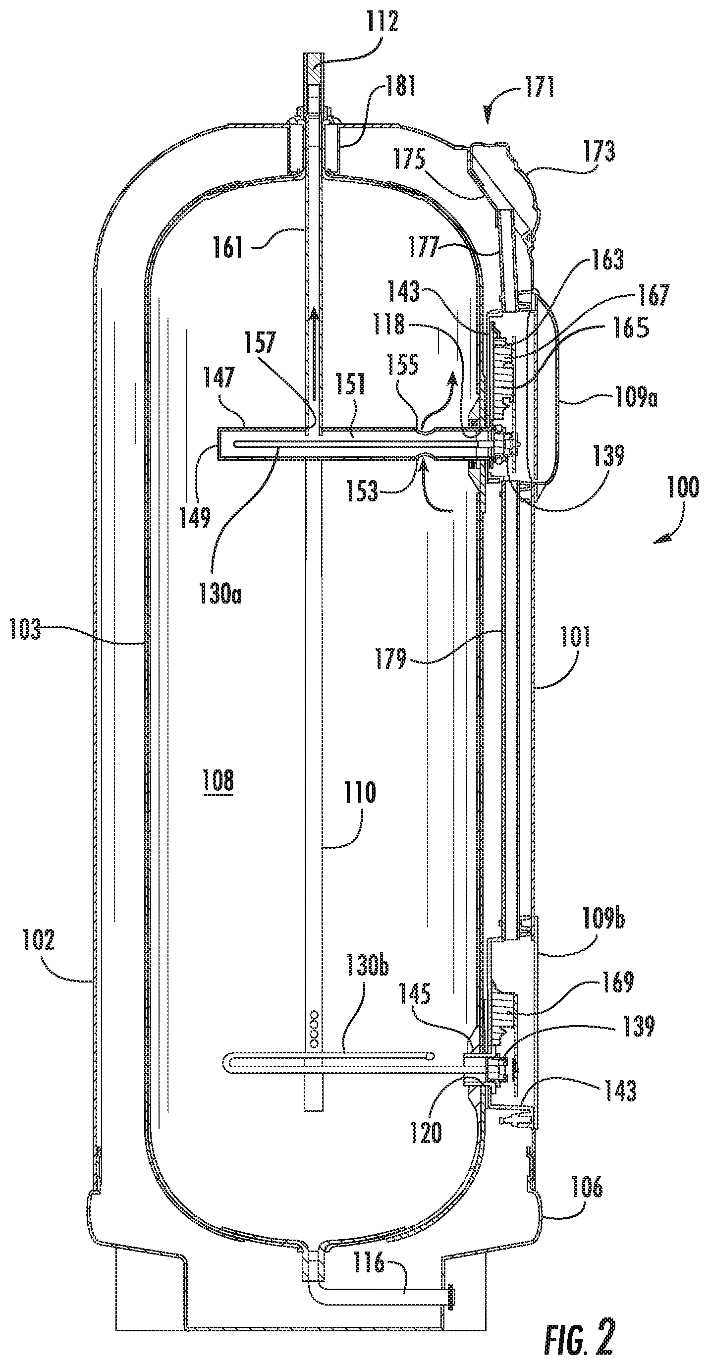 Patent US12158287 Figure 2 – Electric water heater having internal heat concentrator