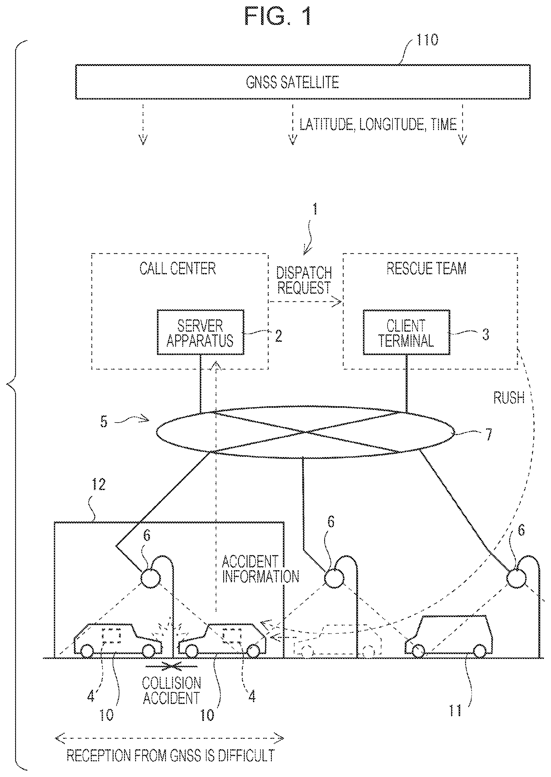 Patent US12158529 Figure 1 – Vehicle with automatic report function and server apparatus