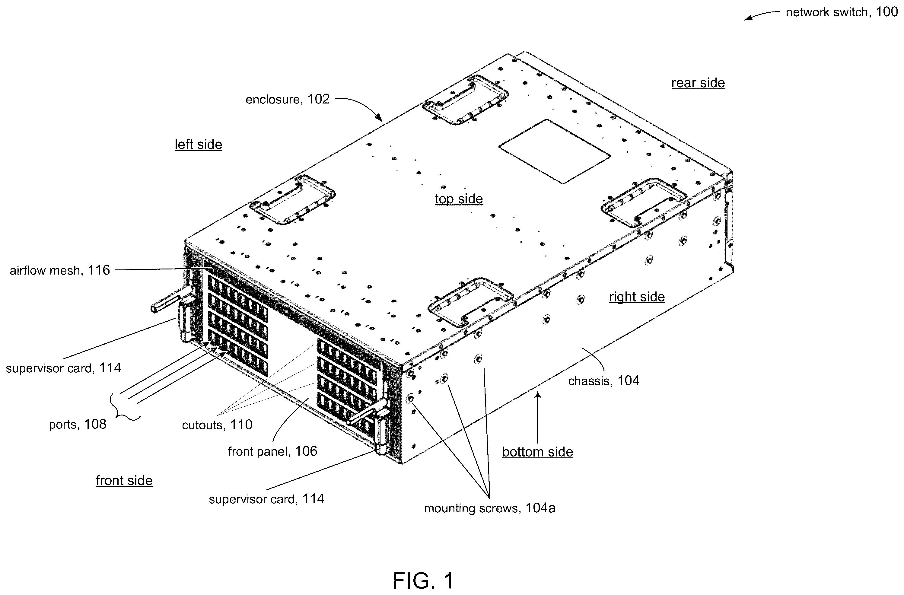Patent US12158627 Figure 1 – High speed network device with orthogonal pluggable optics modules