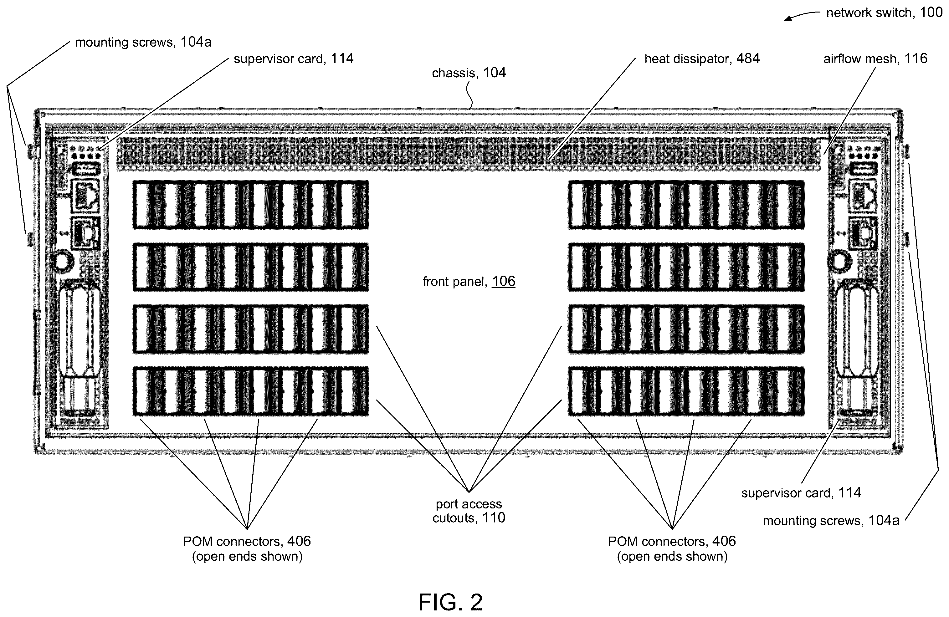 Patent US12158627 Figure 2 – High speed network device with orthogonal pluggable optics modules