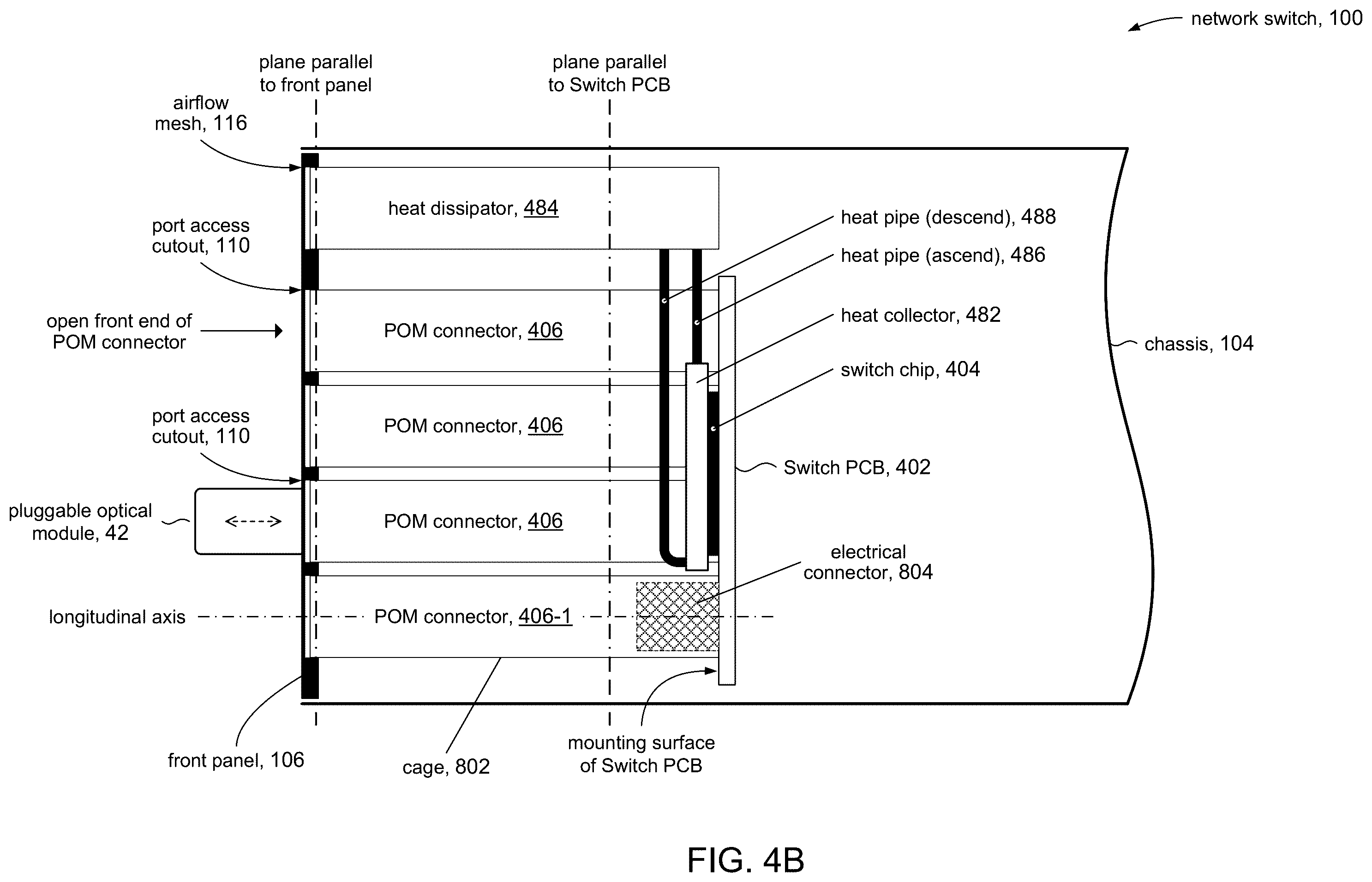 Patent US12158627 Figure 5 – High speed network device with orthogonal pluggable optics modules