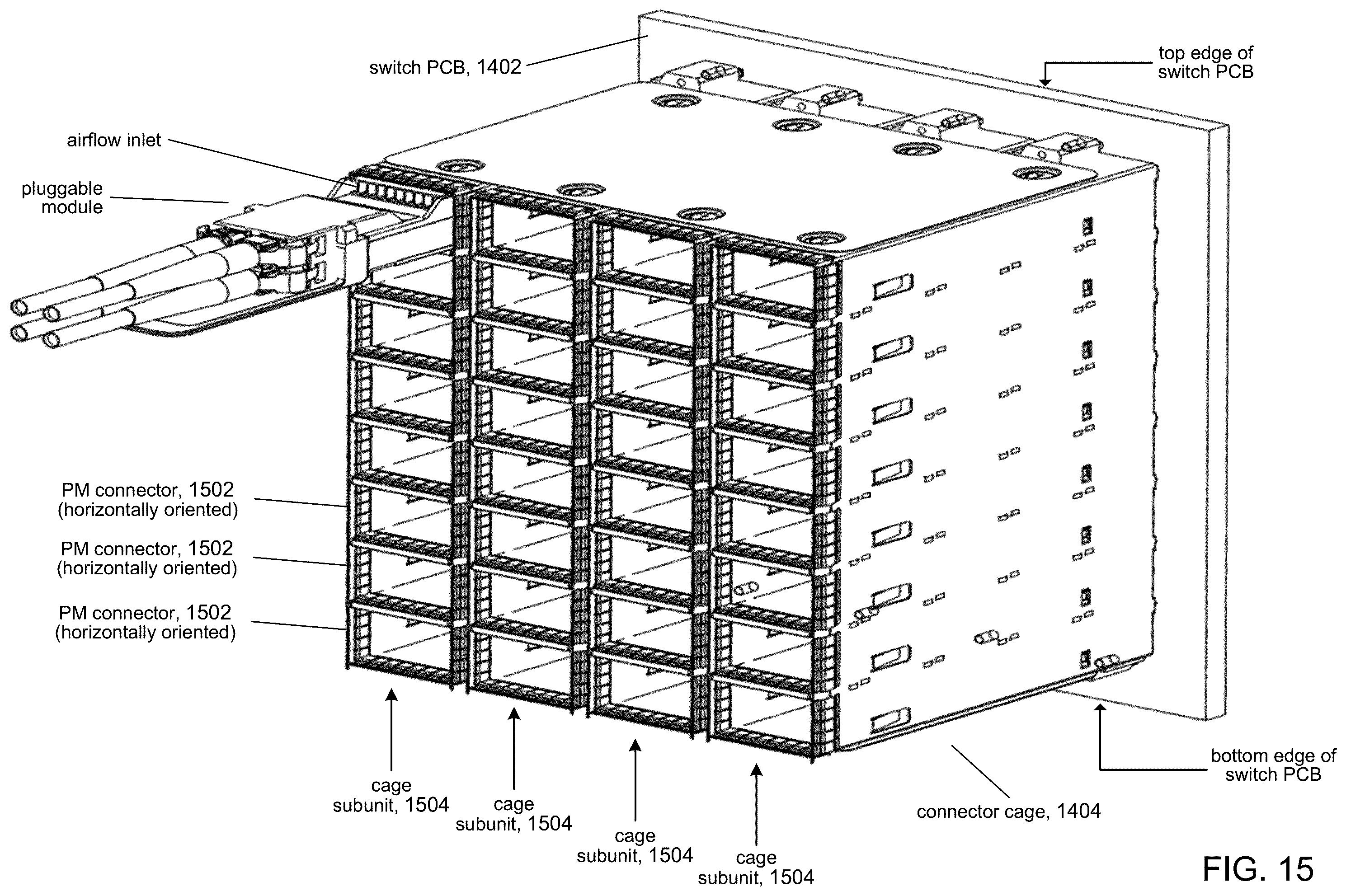 Patent US12158627 Figure 16 – High speed network device with orthogonal pluggable optics modules
