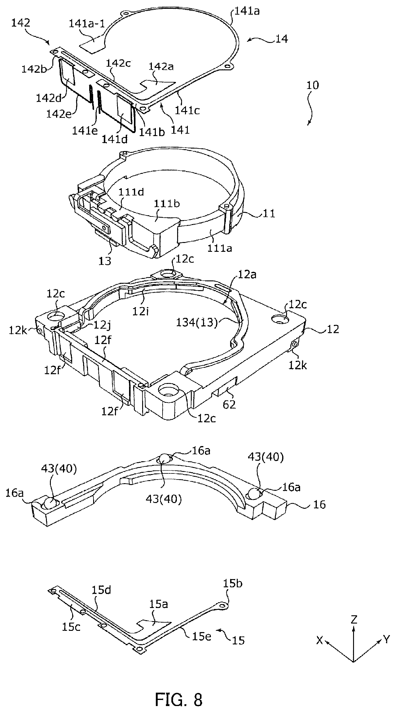 Patent US12158633 Figure 8 – Lens driving device, camera module, and camera-mounted device