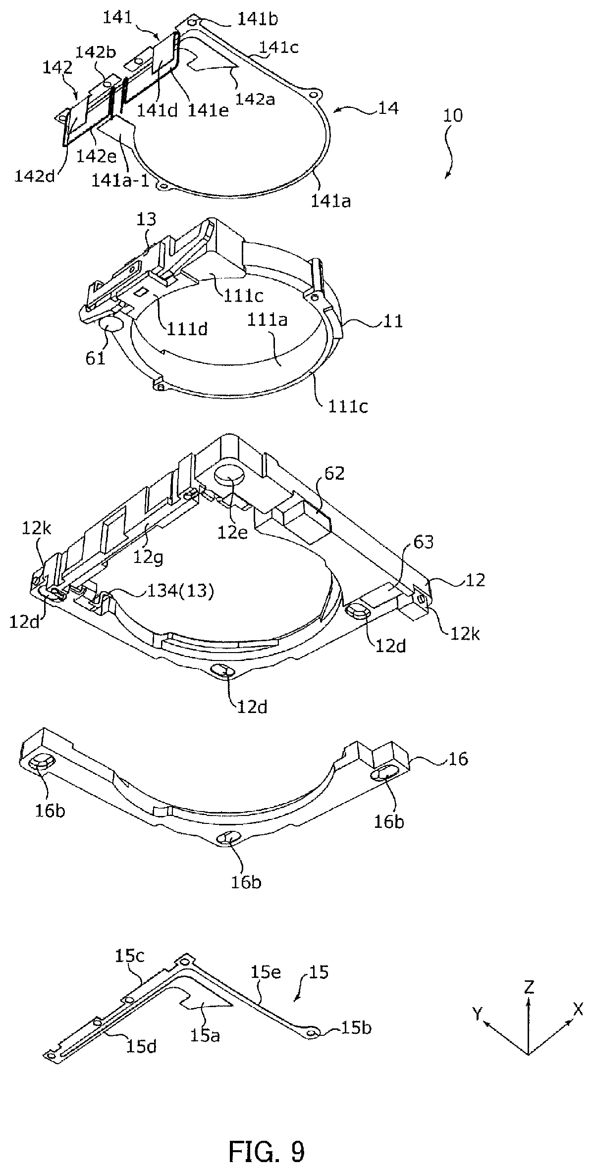 Patent US12158633 Figure 9 – Lens driving device, camera module, and camera-mounted device