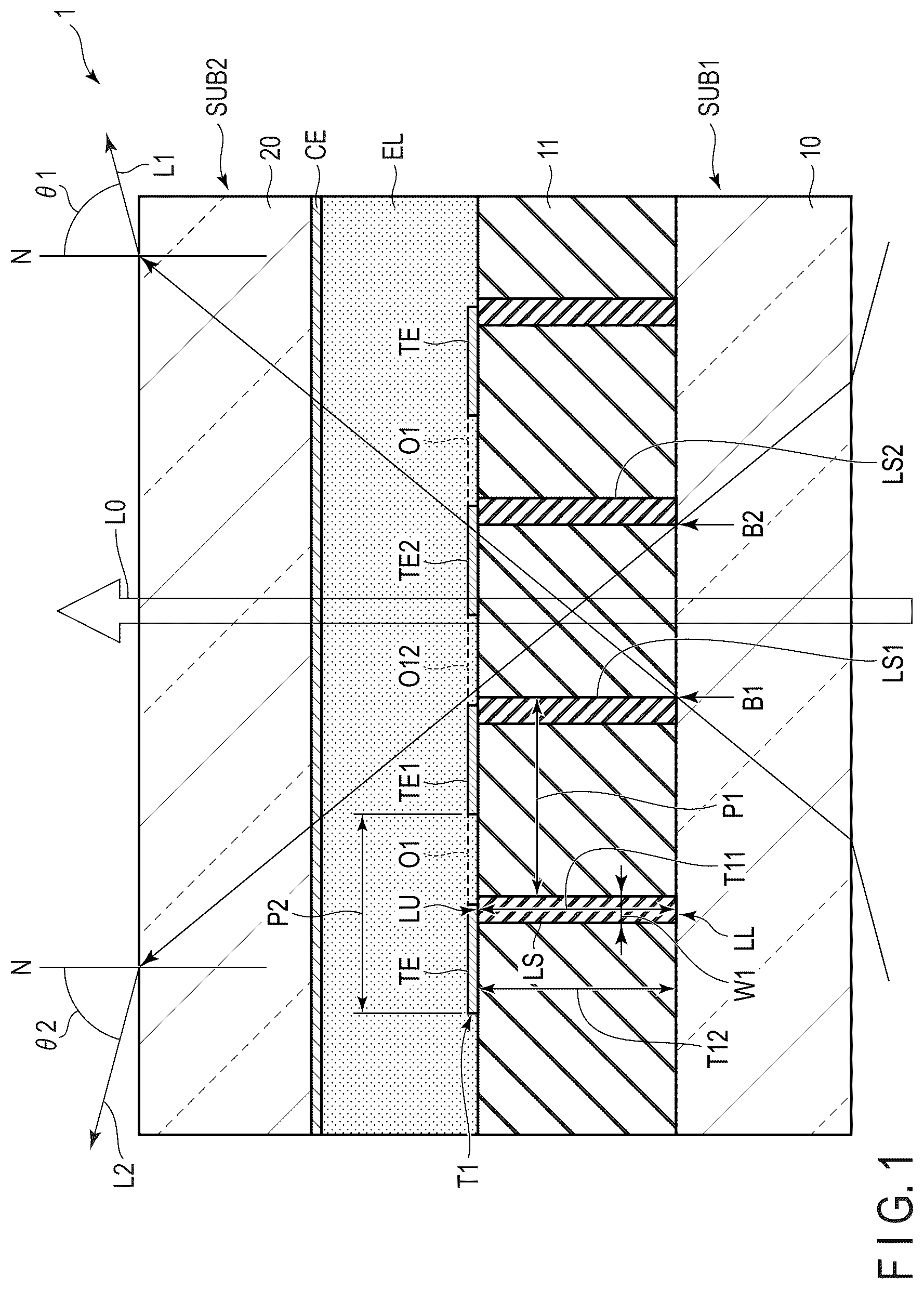 Patent US12158682 Figure 1 – Viewing angle control element and display device
