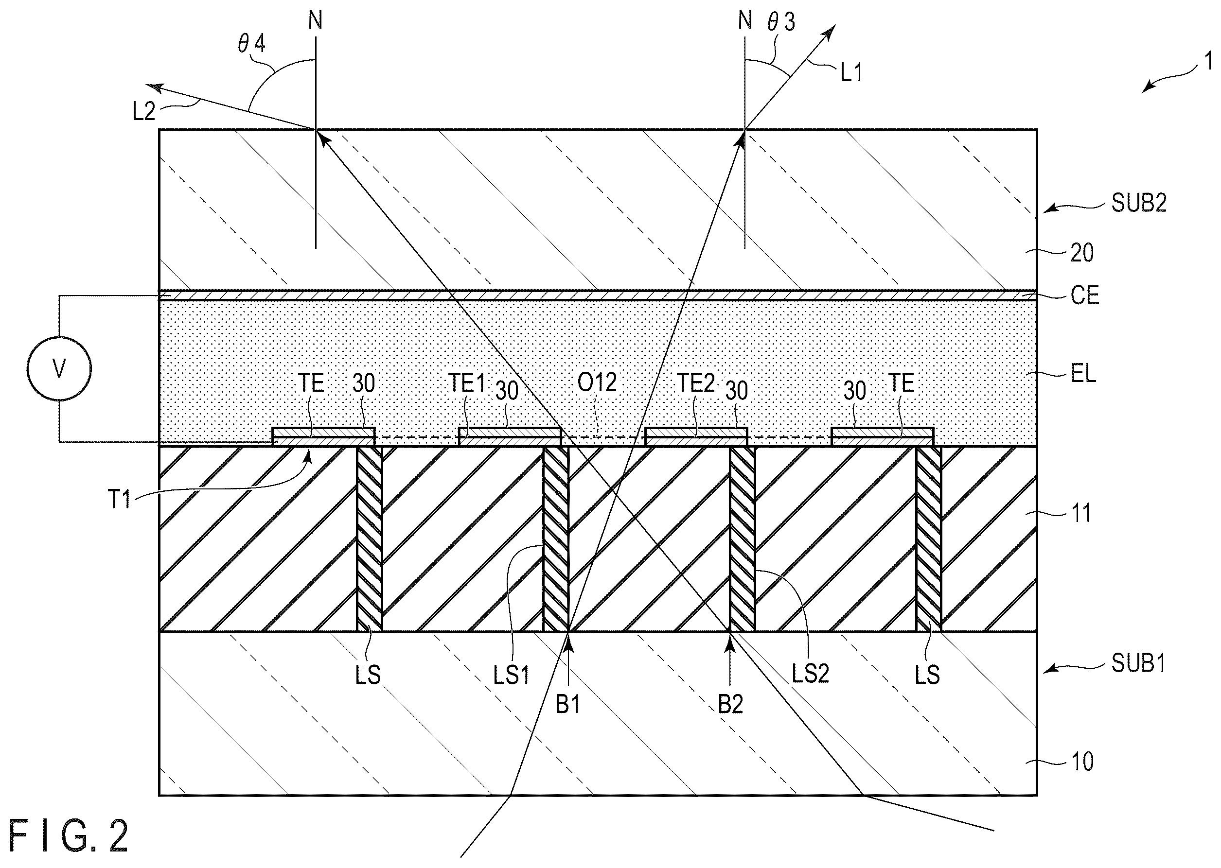 Patent US12158682 Figure 2 – Viewing angle control element and display device