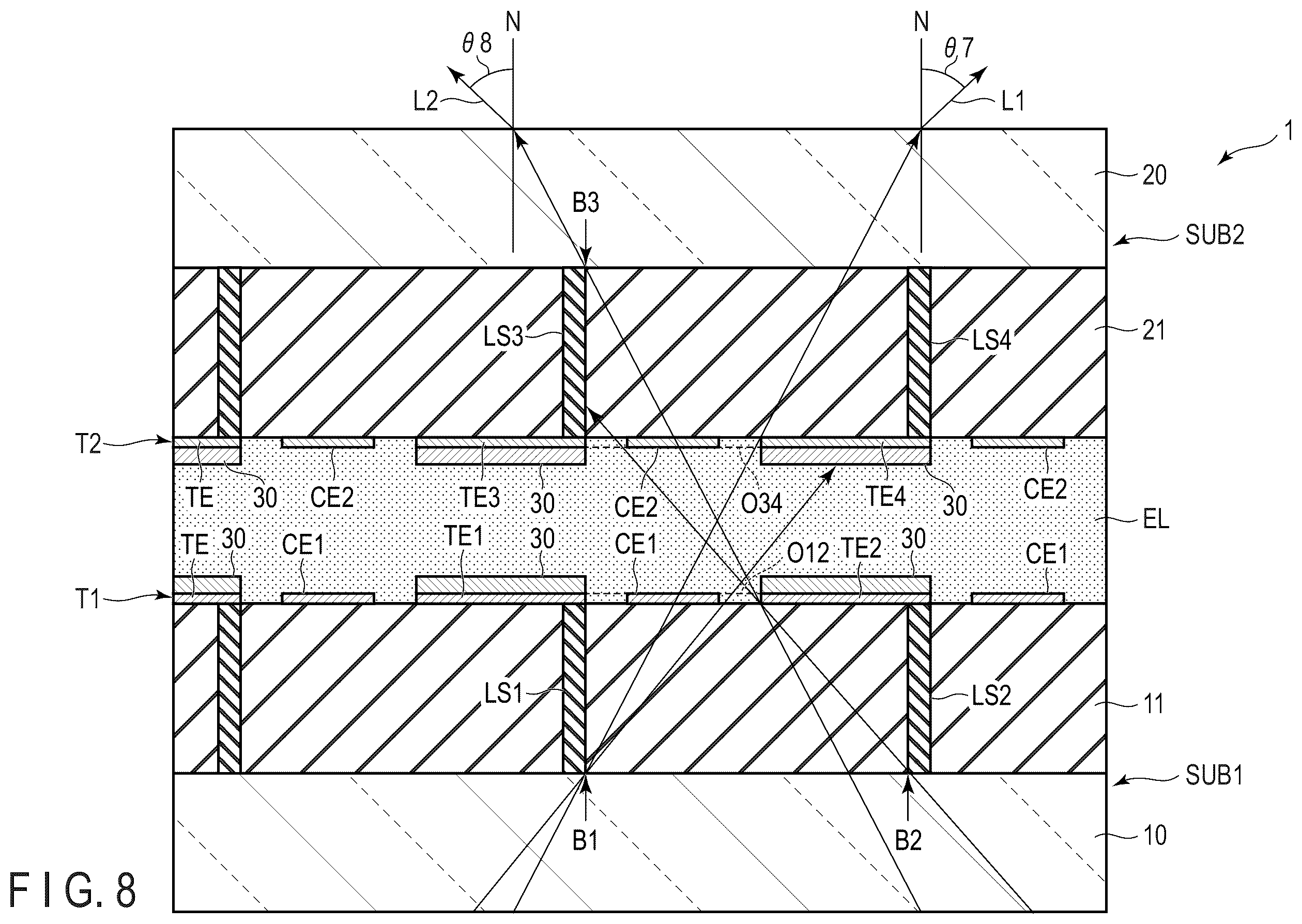Patent US12158682 Figure 8 – Viewing angle control element and display device
