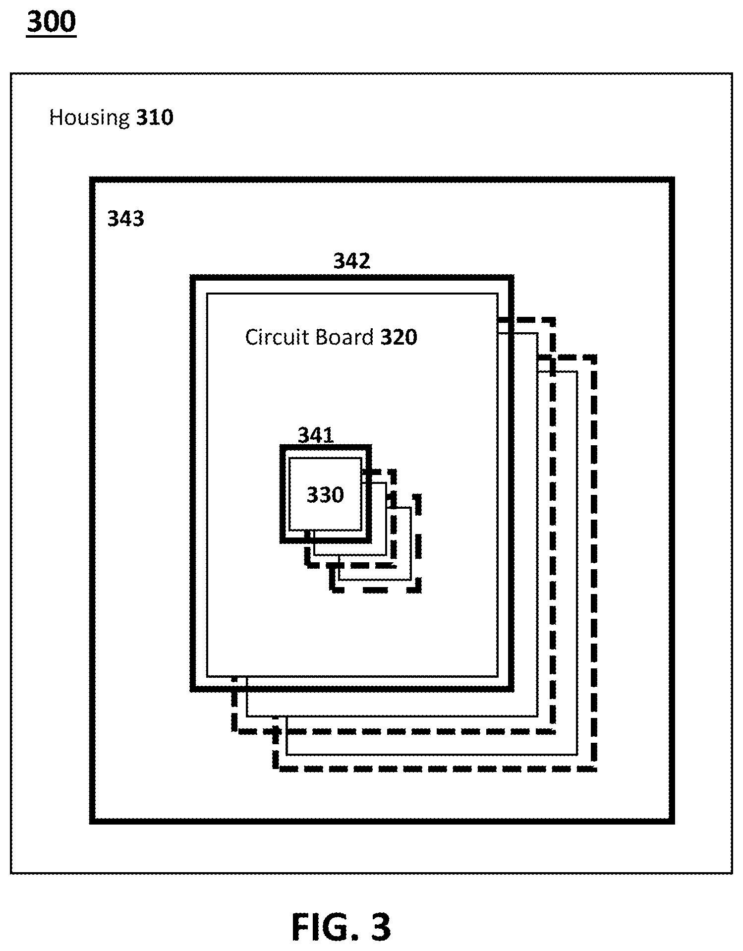 Patent US12158783 Figure 3 – Compute device housing with layers of electromagnetic interference shields, and devices and systems for the same