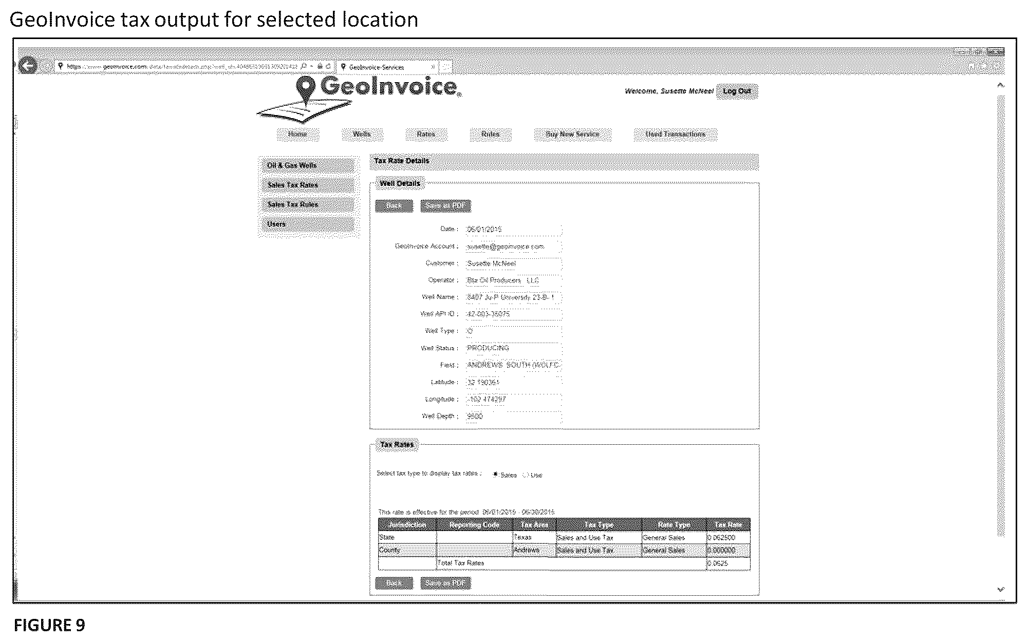 Patent US12165121 Figure 9 – Location based system and method for calculating sales and use tax