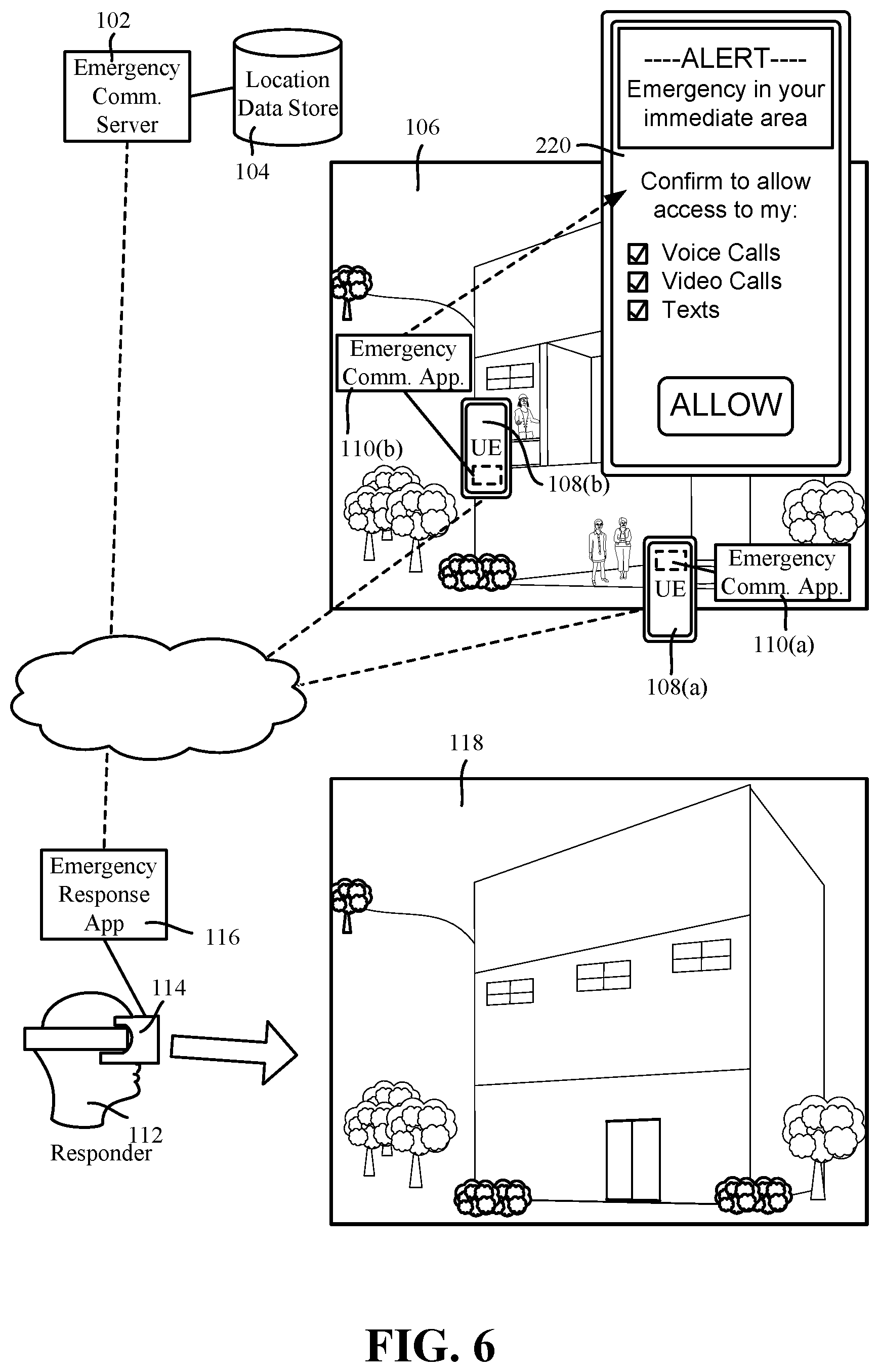 Patent US12165238 Figure 6 – Emergency ad hoc device communication monitoring