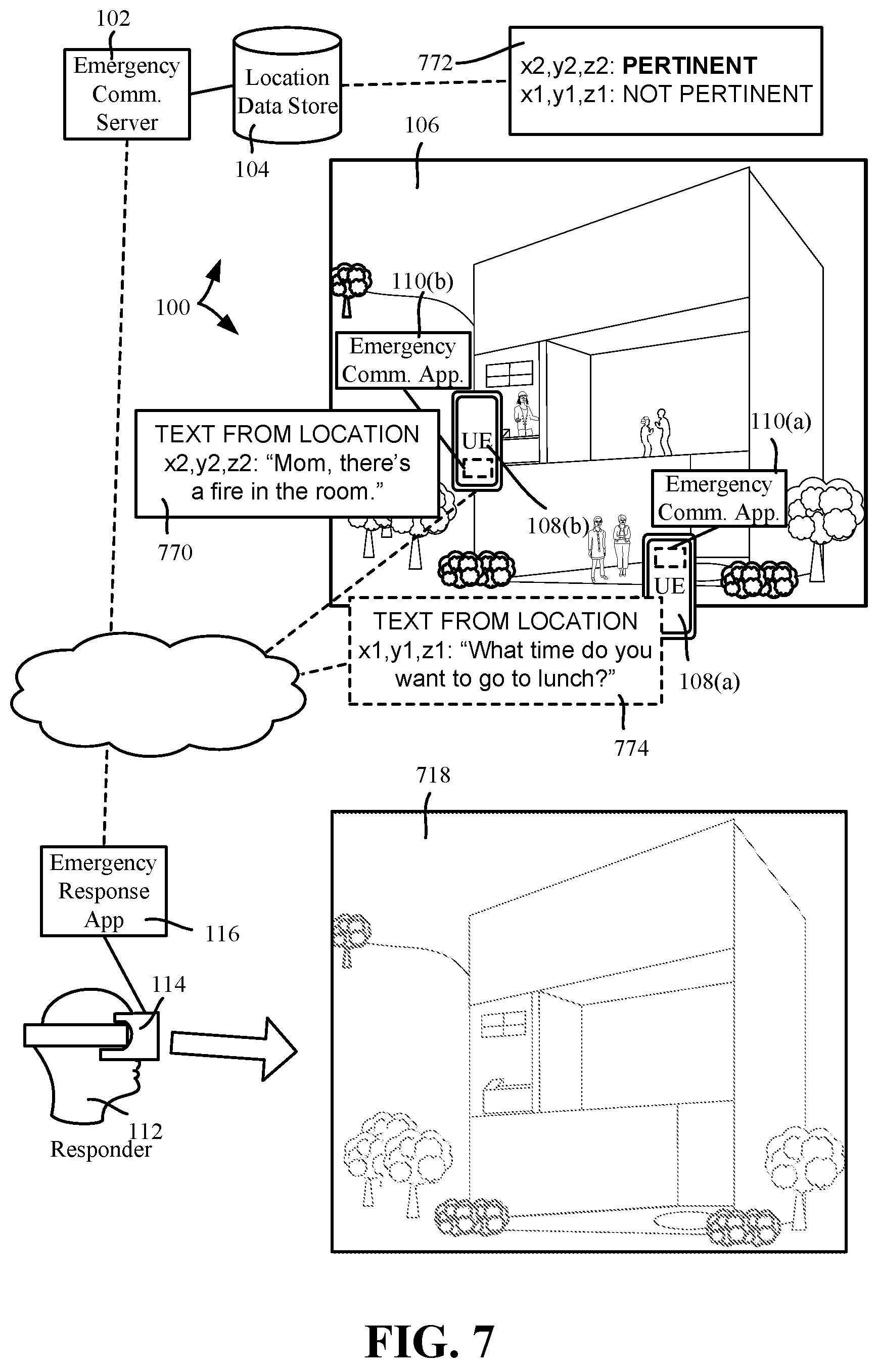 Patent US12165238 Figure 7 – Emergency ad hoc device communication monitoring