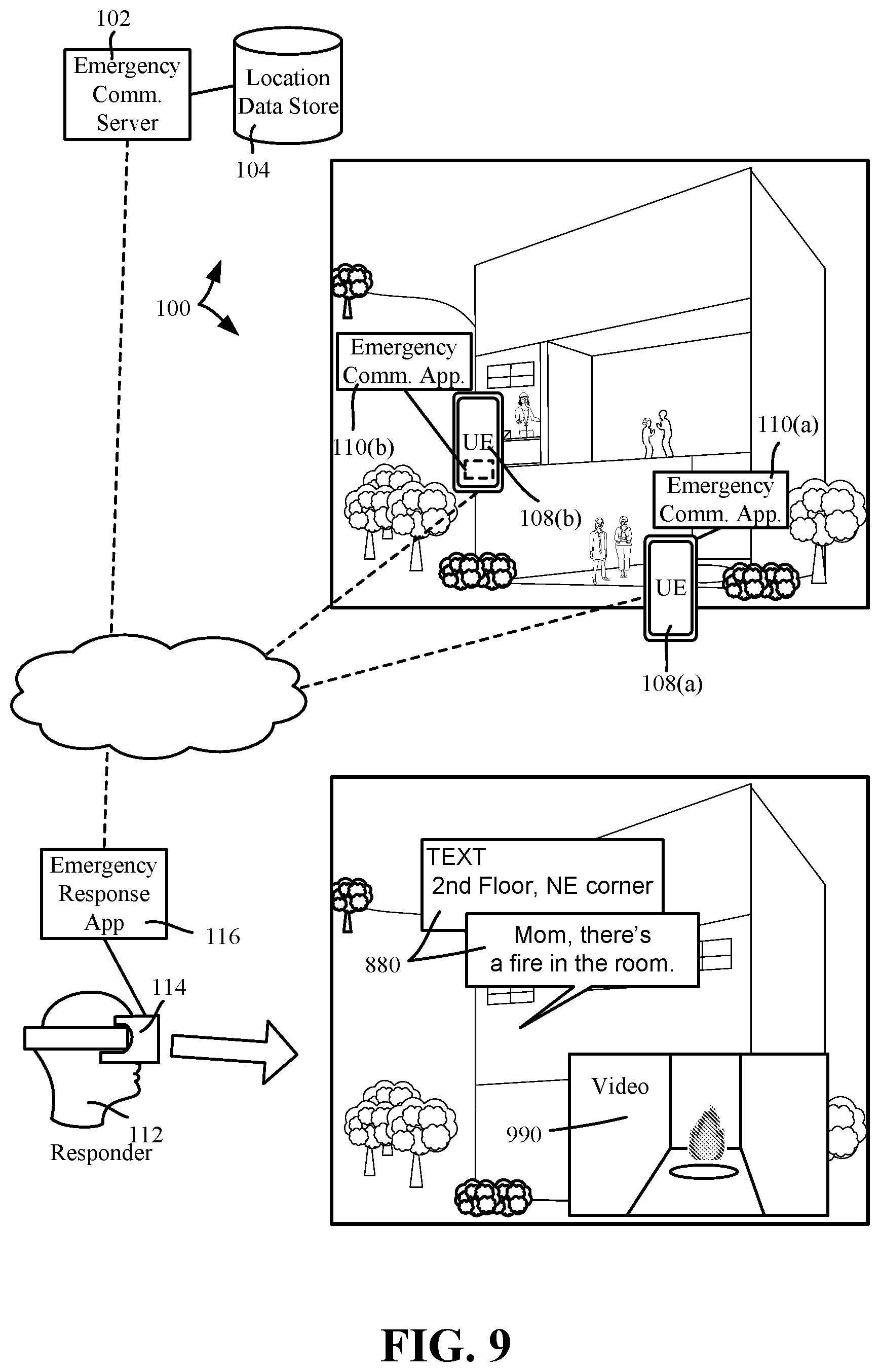 Patent US12165238 Figure 9 – Emergency ad hoc device communication monitoring