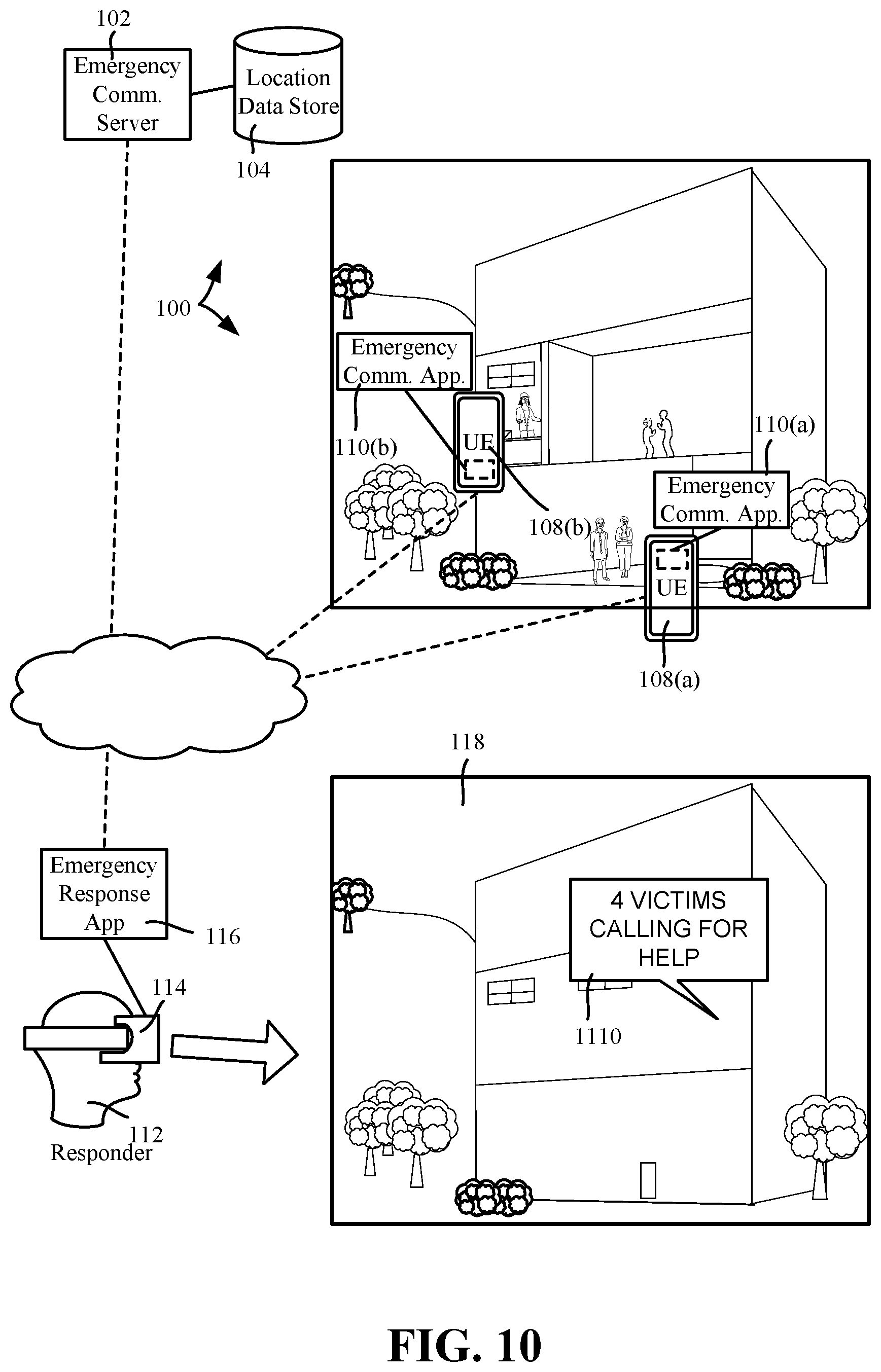 Patent US12165238 Figure 10 – Emergency ad hoc device communication monitoring