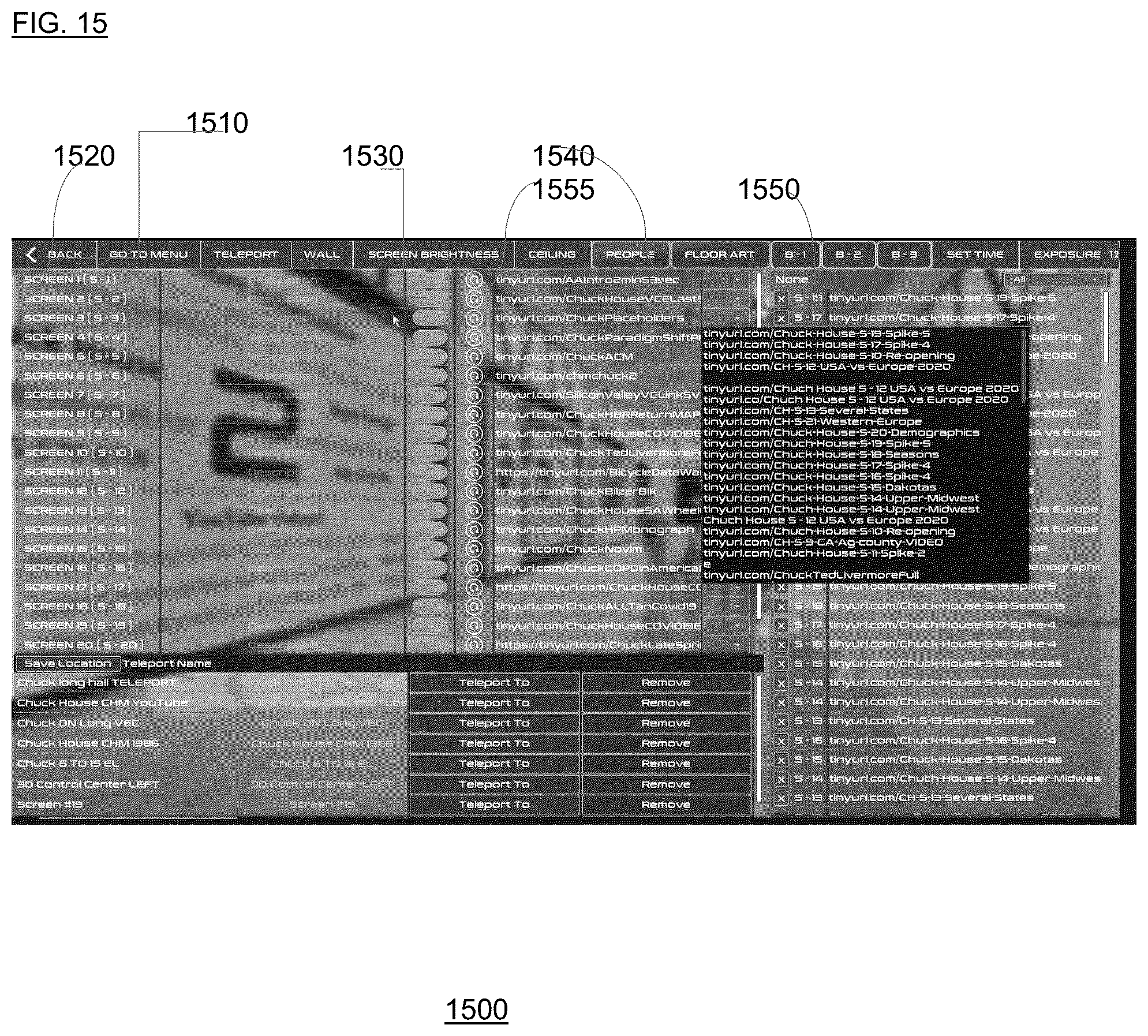 Patent US12165263 Figure 15 – Web browser derived content including real-time visualizations in a three-dimensional gaming environment