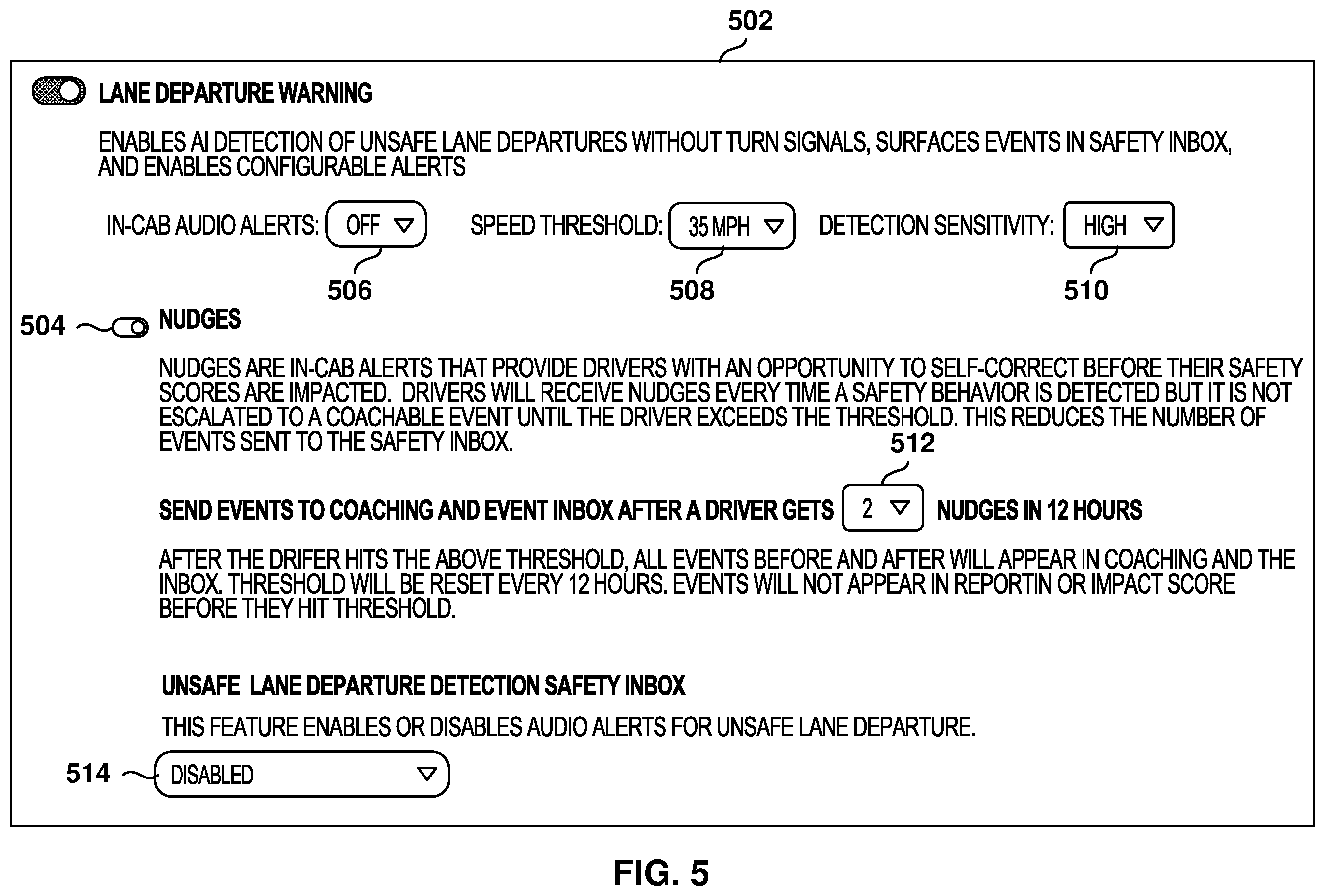 Patent US12165393 Figure 5 – Lane departure monitoring