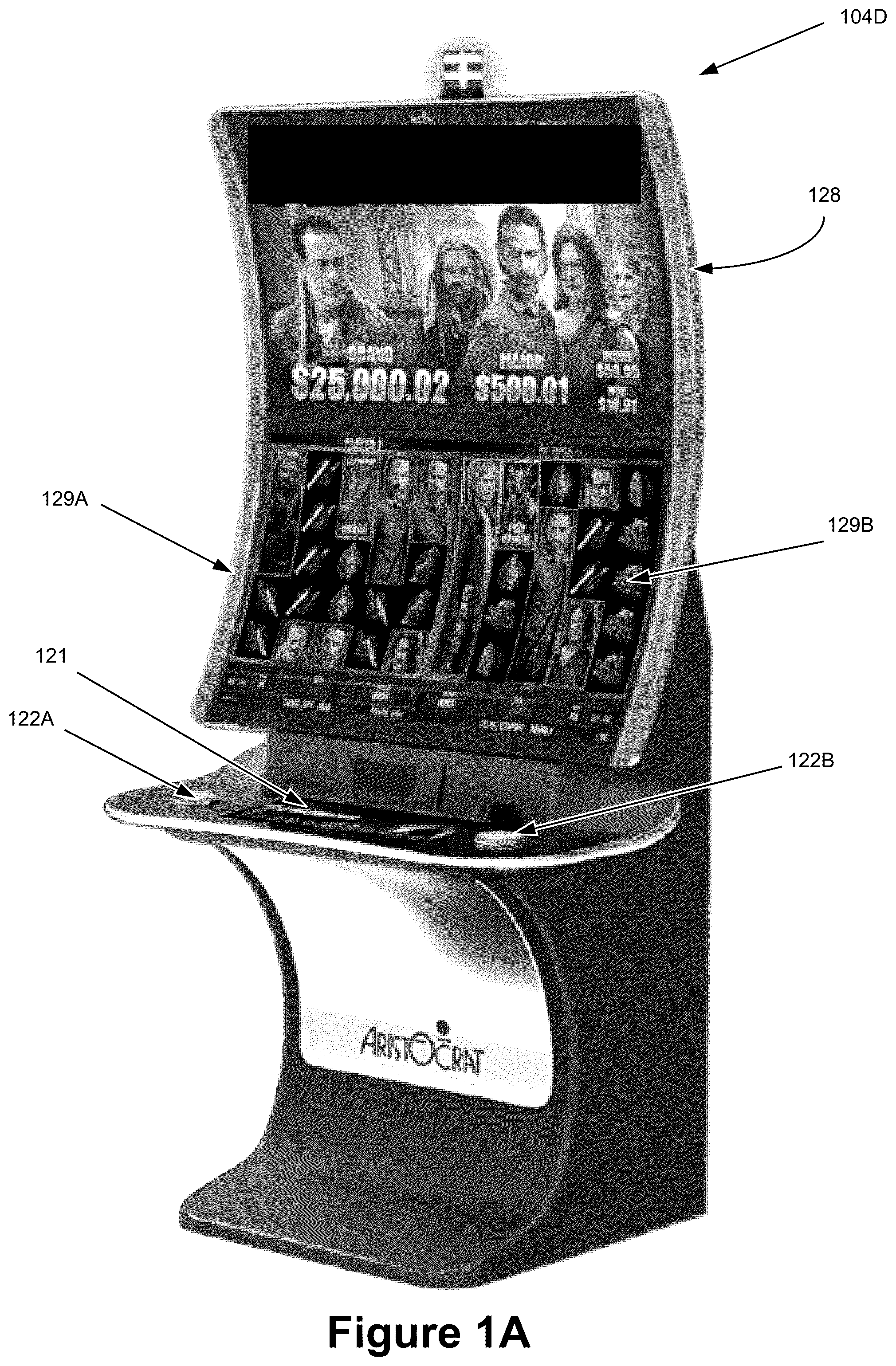 Patent US12165464 Figure 2 – Gaming device with a user interface incorporating a feature indicator