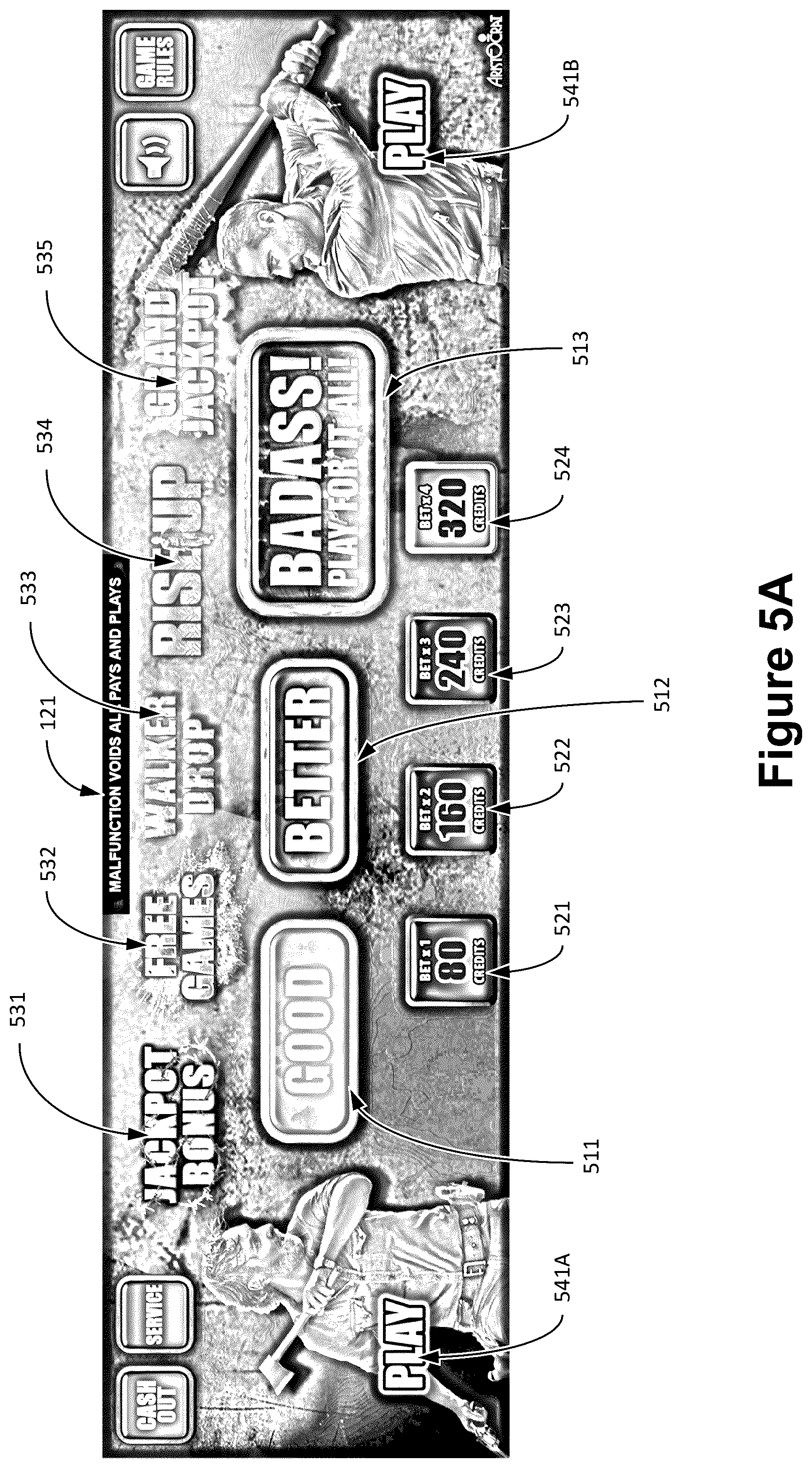 Patent US12165464 Figure 6 – Gaming device with a user interface incorporating a feature indicator