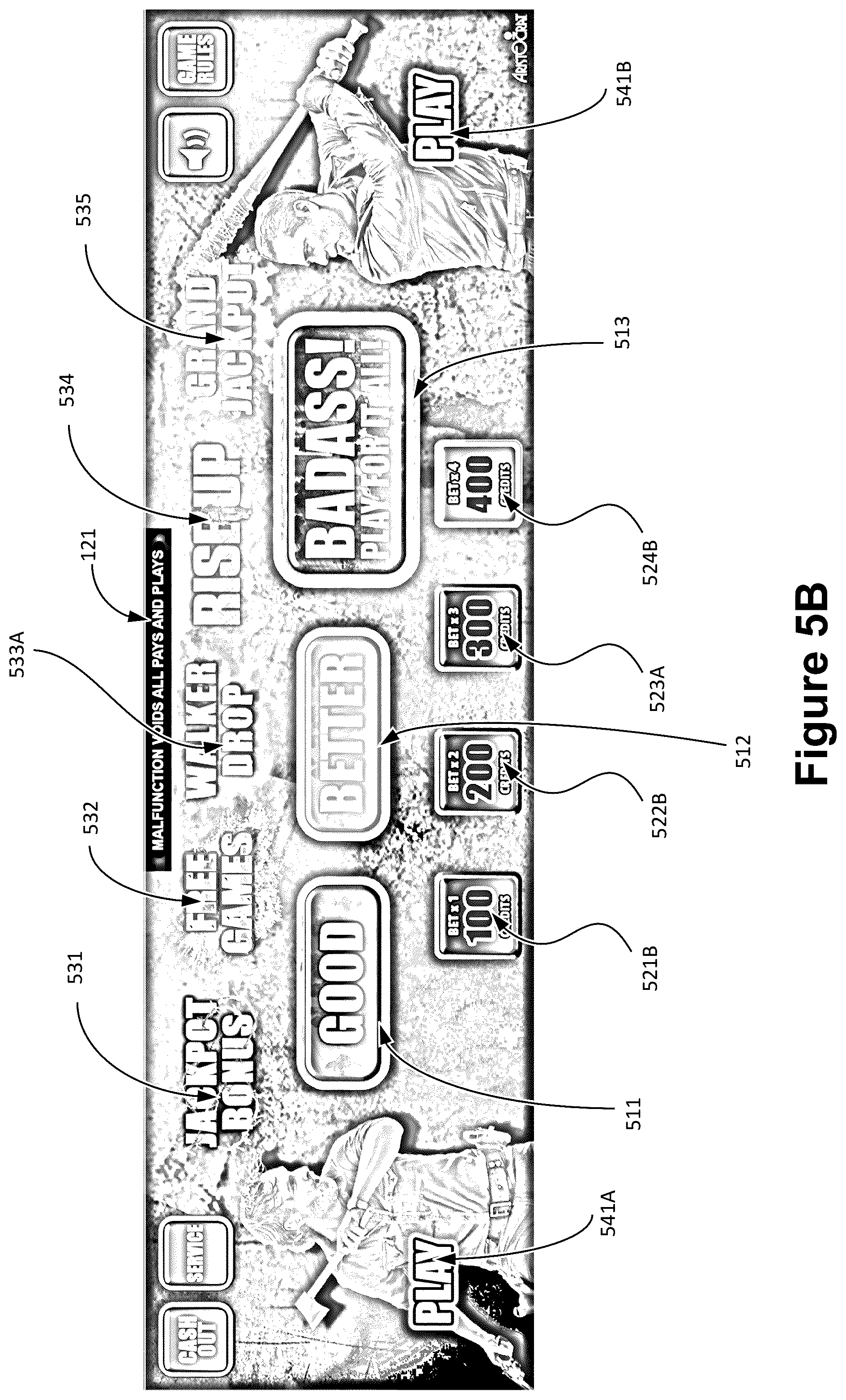 Patent US12165464 Figure 7 – Gaming device with a user interface incorporating a feature indicator