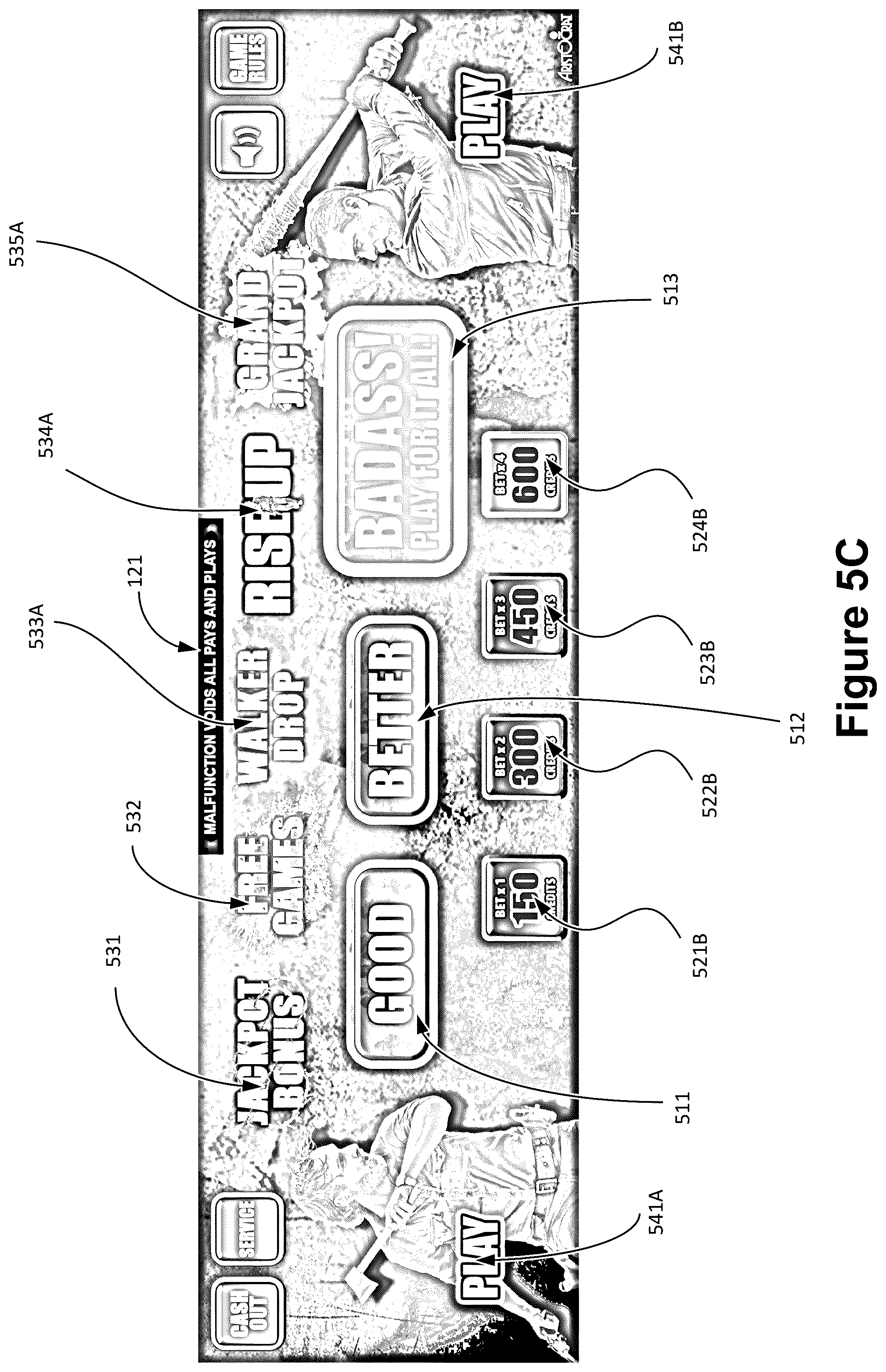 Patent US12165464 Figure 8 – Gaming device with a user interface incorporating a feature indicator