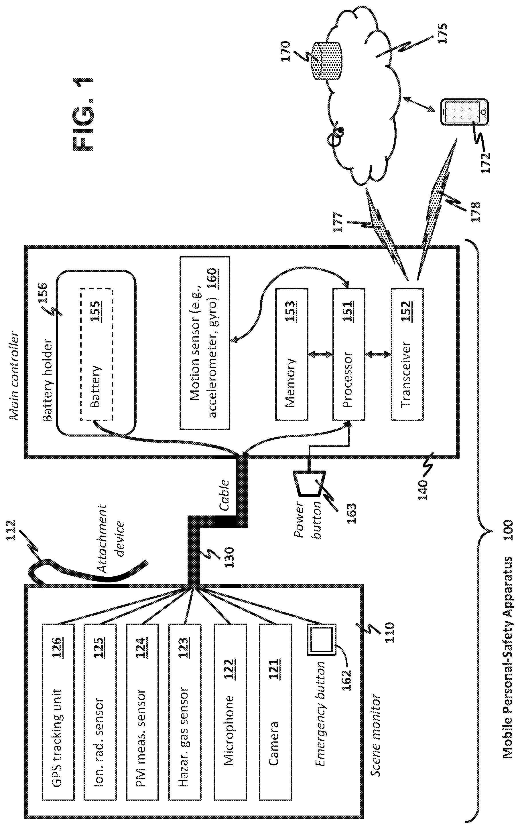 Patent US12165482 Figure 1 – Mobile personal-safety apparatus