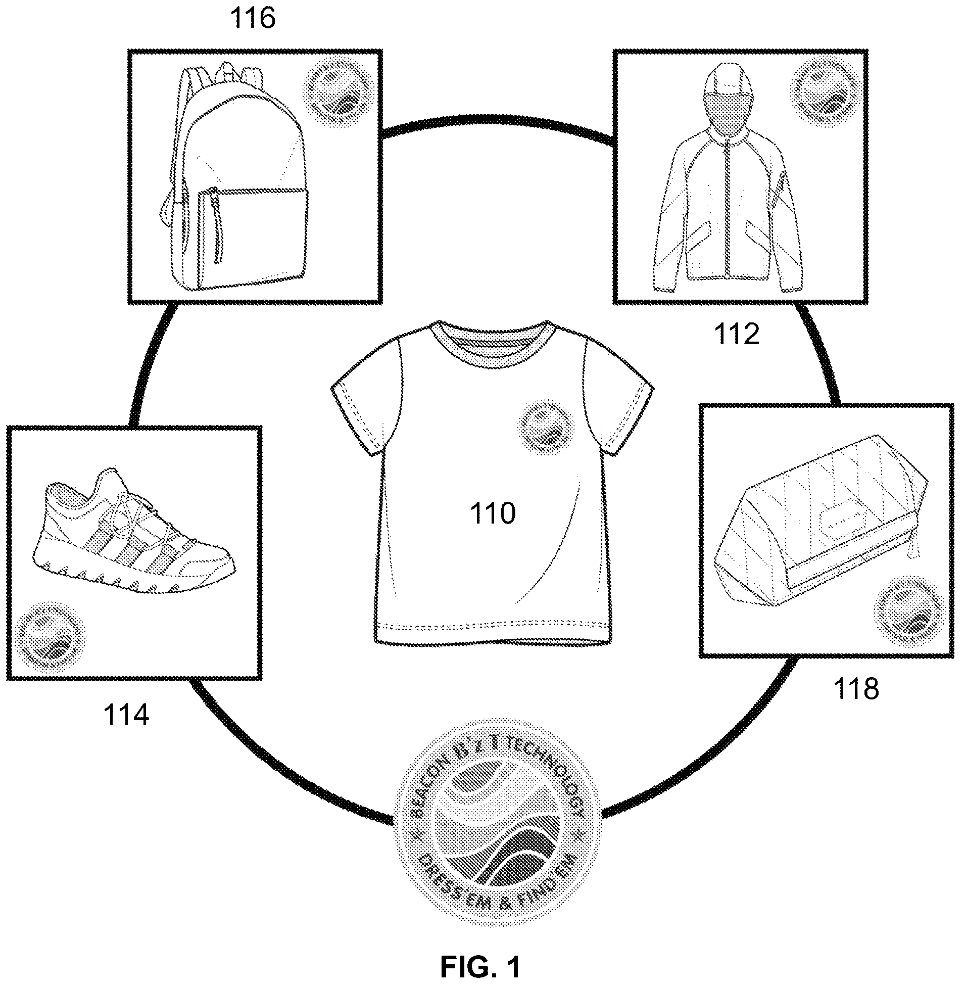 Patent US12165487 Figure 1 – Fabric with embedded information beacon