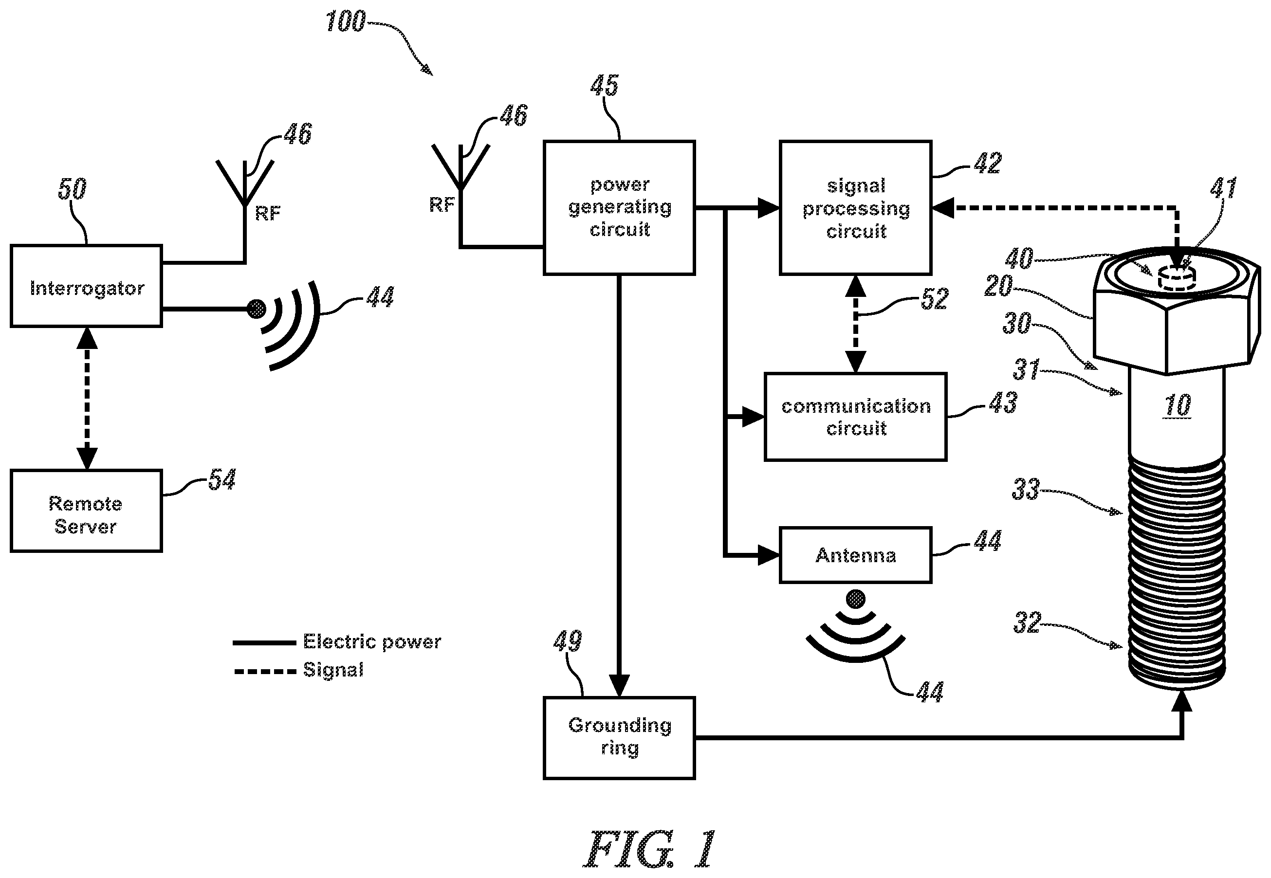 Patent US12165491 Figure 1 – Method, apparatus, and system for a fastener having a wireless monitoring system