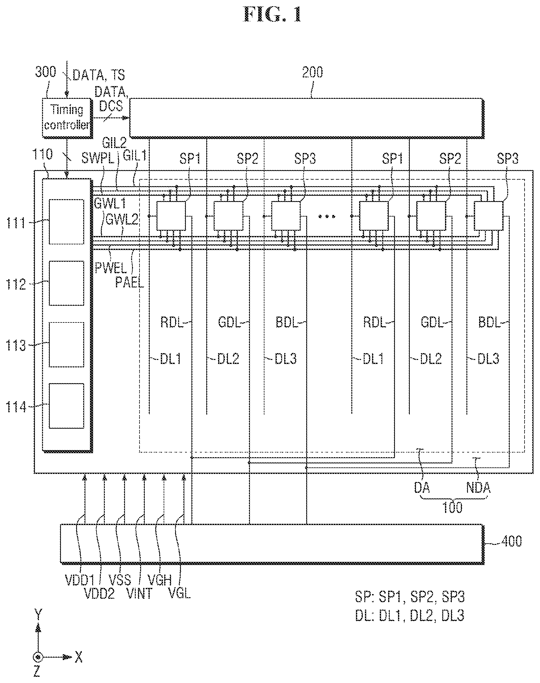 Patent US12165568 Figure 1 – Display device