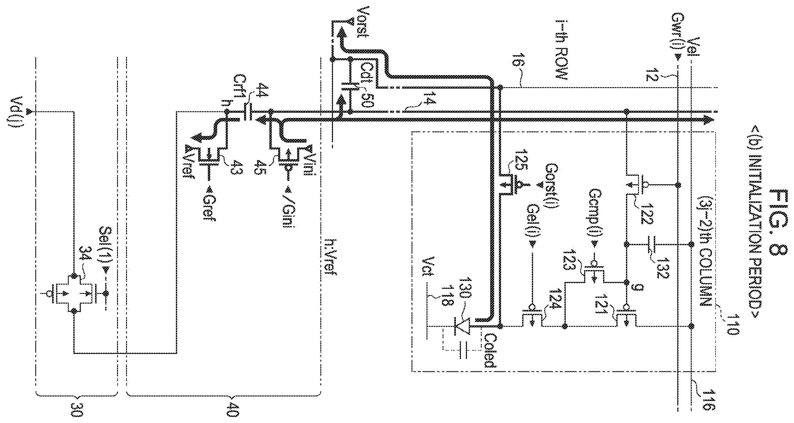Patent US12165602 Figure 8 – Electro-optical device having a storage capacitor formed by a data line and a potential line