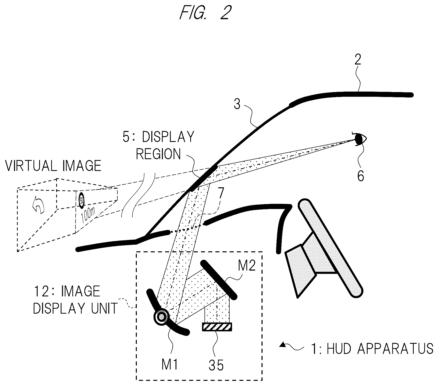 Patent US12165604 Figure 2 – Head-up display apparatus
