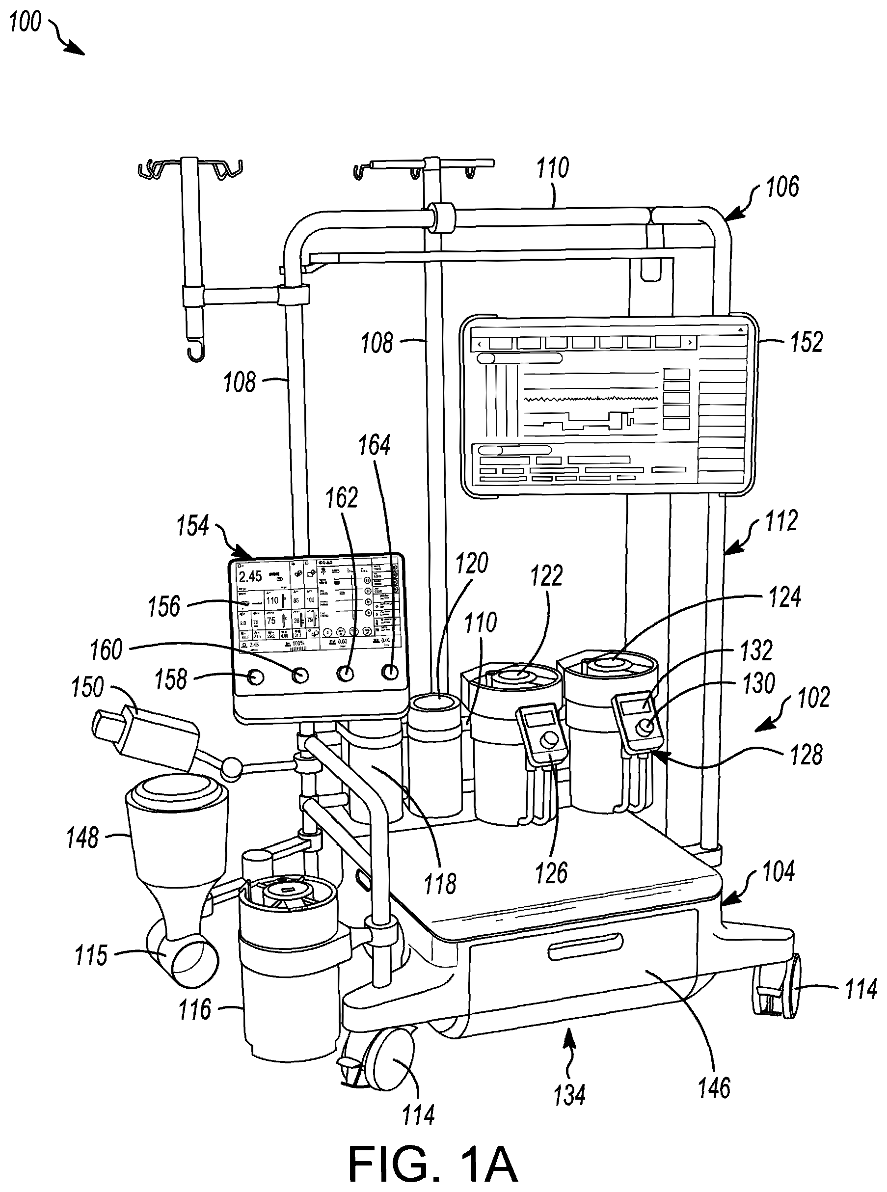 Patent US12165617 Figure 1 – Heart lung machine having control assembly with space-saving display features