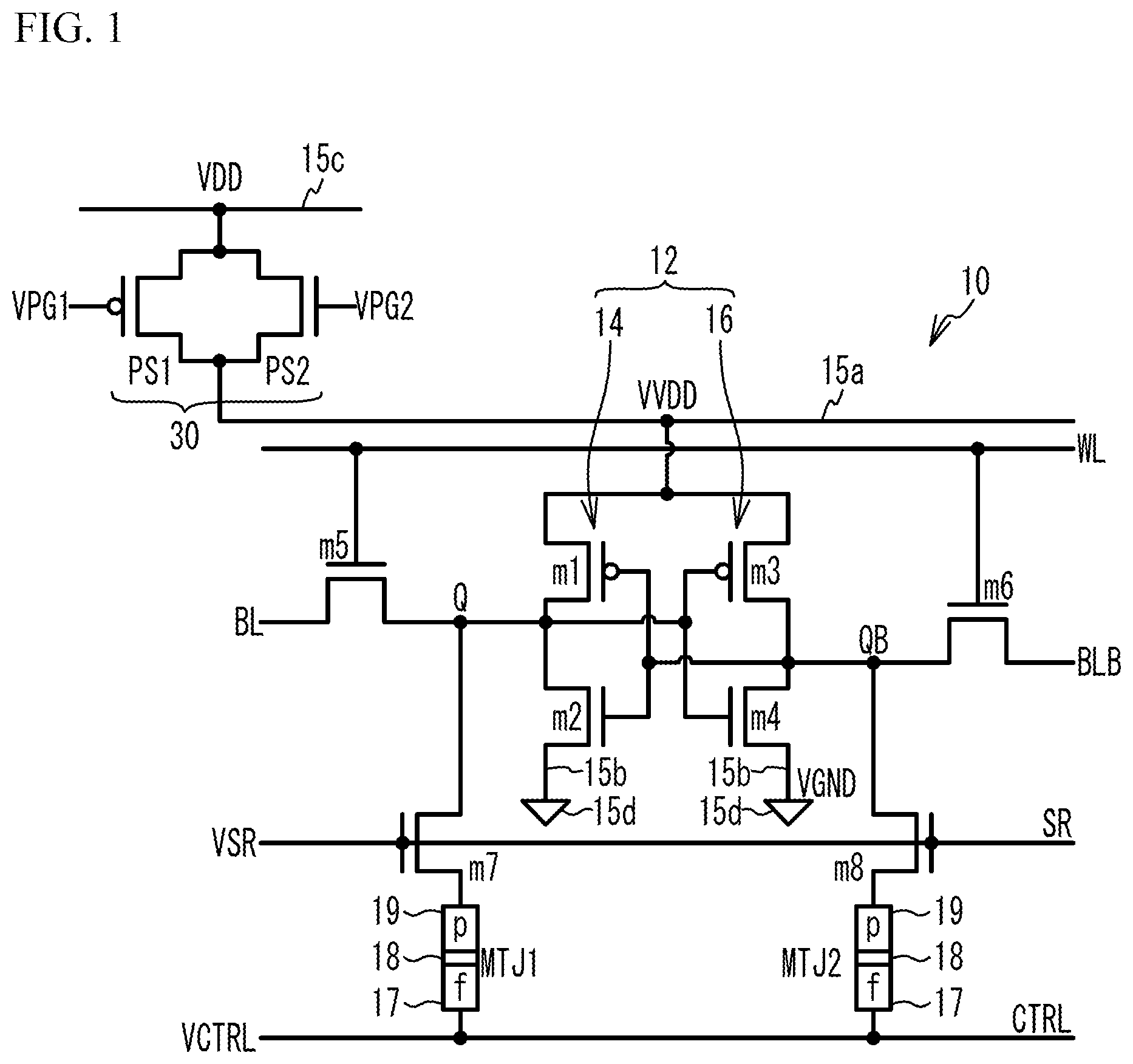 Patent US12165697 Figure 1 – Electronic bistable circuit with third voltage to retain memory data