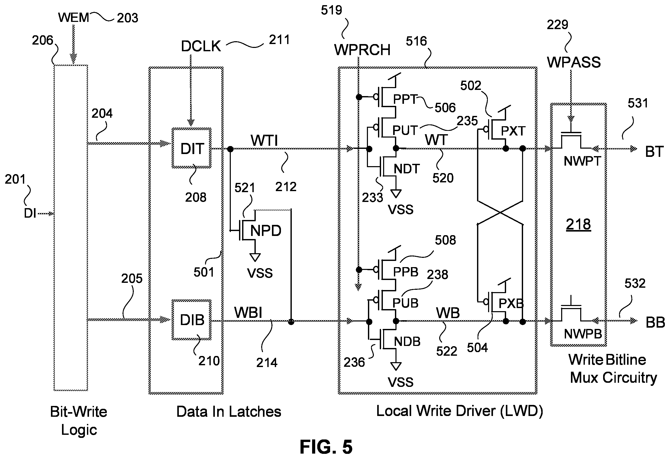 Patent US12165738 Figure 5 – SRAM non-clamping write driver with write assist