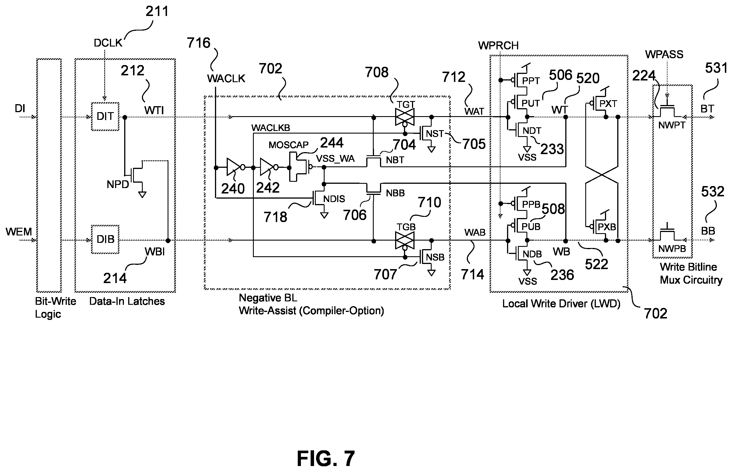 Patent US12165738 Figure 7 – SRAM non-clamping write driver with write assist