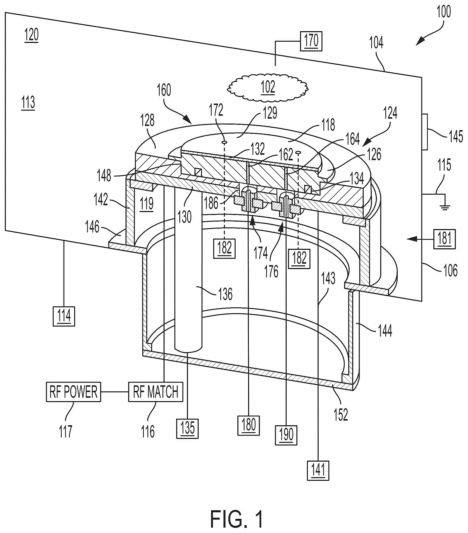 Patent US12165899 Figure 1 – Bipolar electrostatic chuck for etch chamber