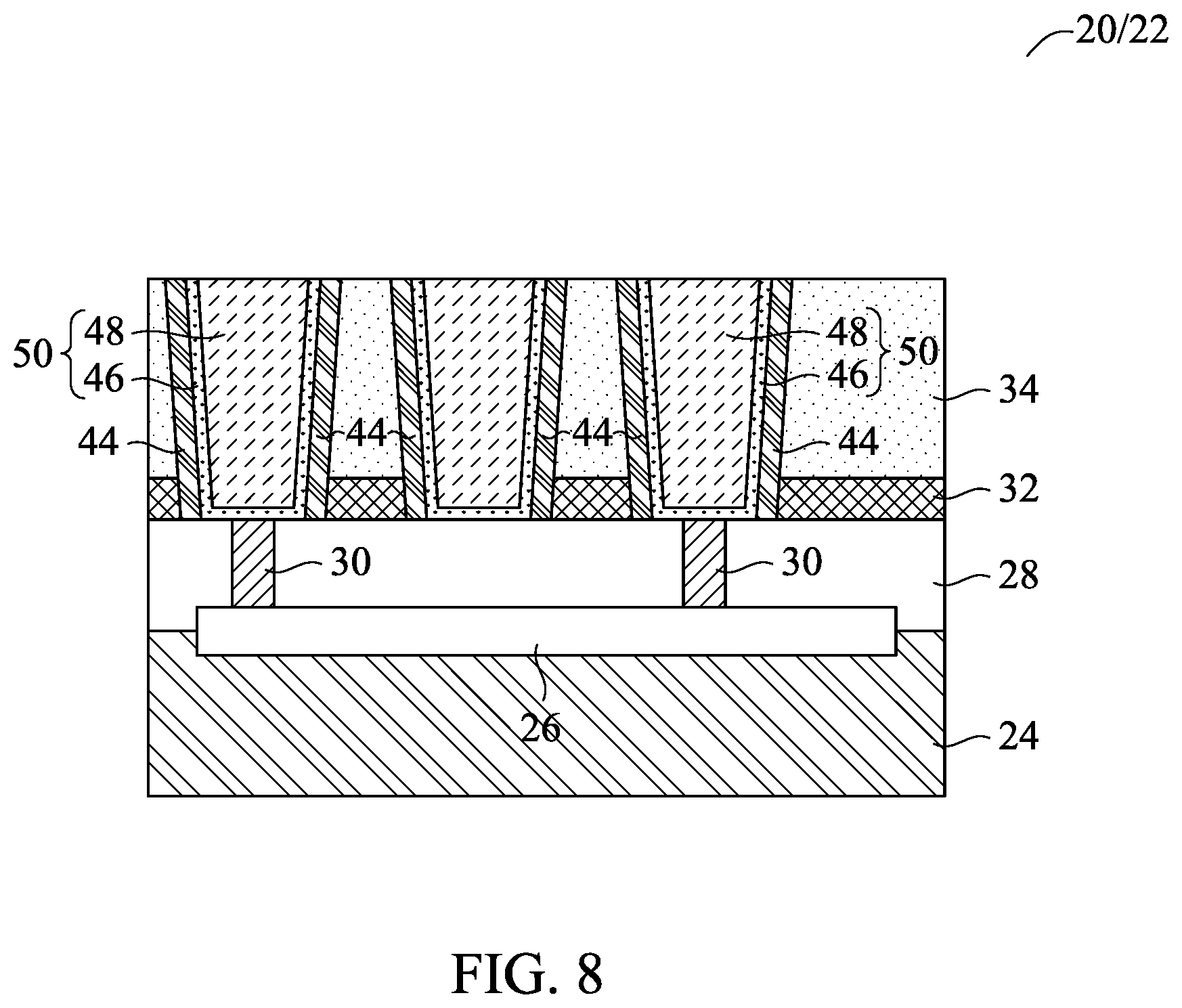 Patent US12165914 Figure 8 – Air spacer surrounding conductive features and method forming same