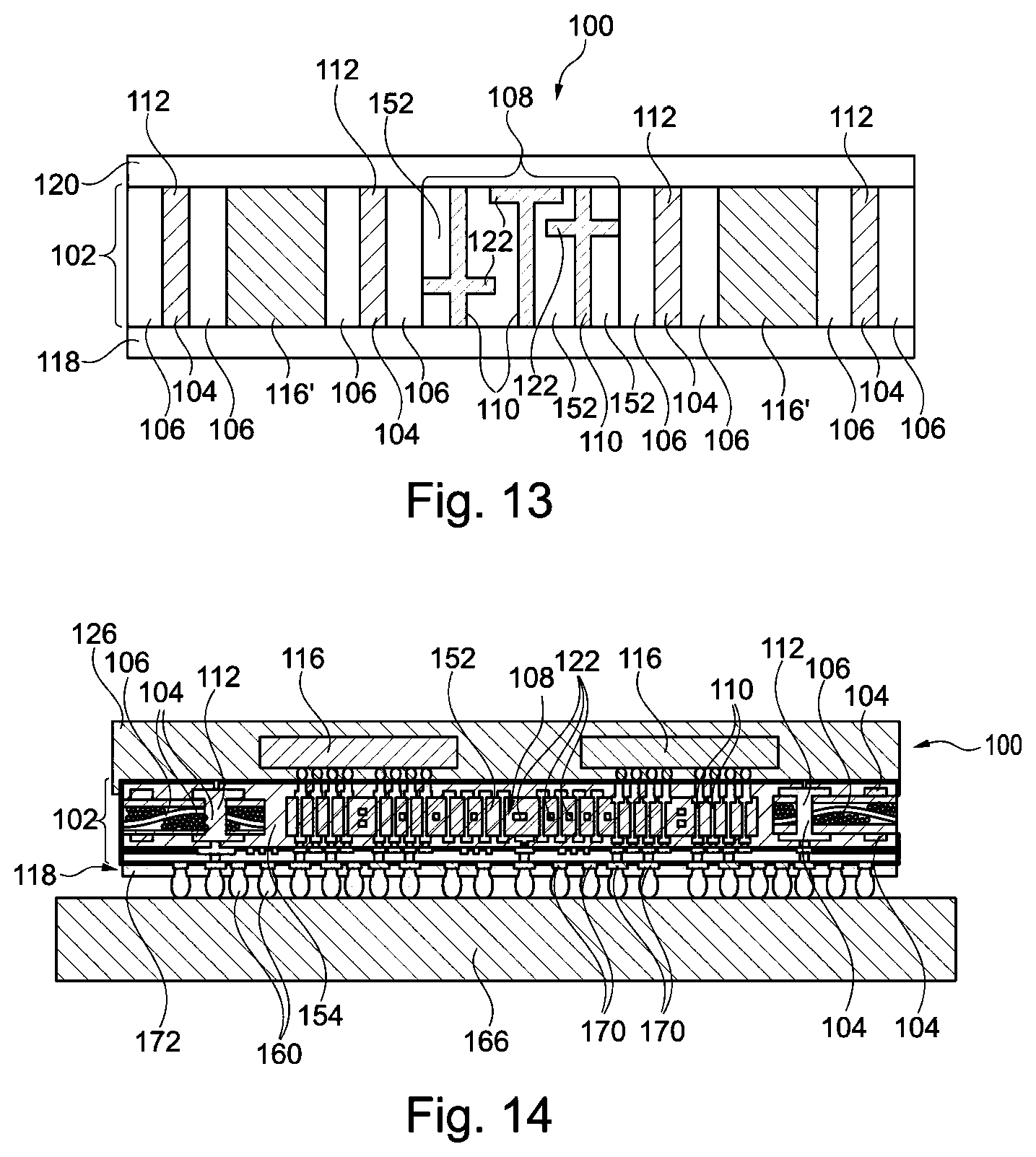 Patent US12165964 Figure 4 – Component carrier with embedded interposer laterally between electrically conductive structures of stack and method for manufacturing the component carrier